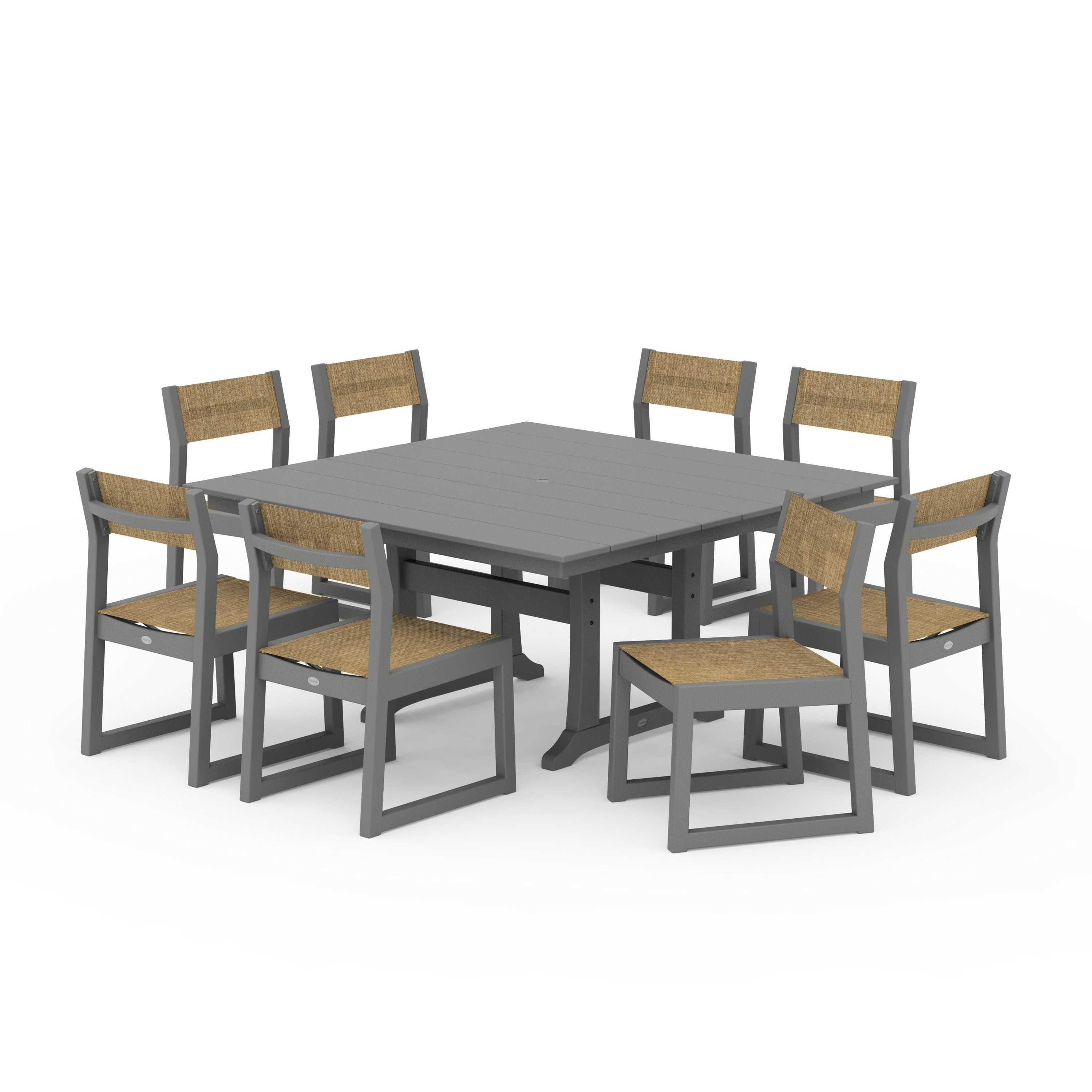 EDGE Sling Side Chair 9-Piece Farmhouse Trestle Dining Set