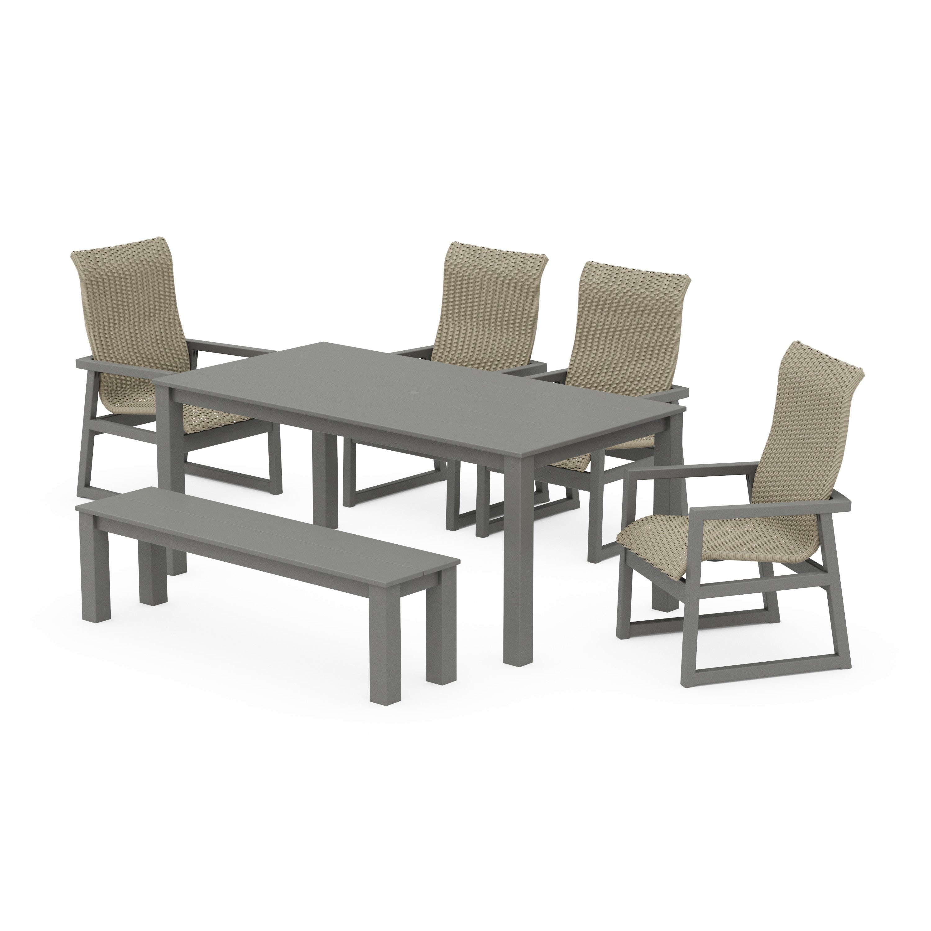 EDGE Woven Highback 6-Piece Parsons Dining Set with Bench
