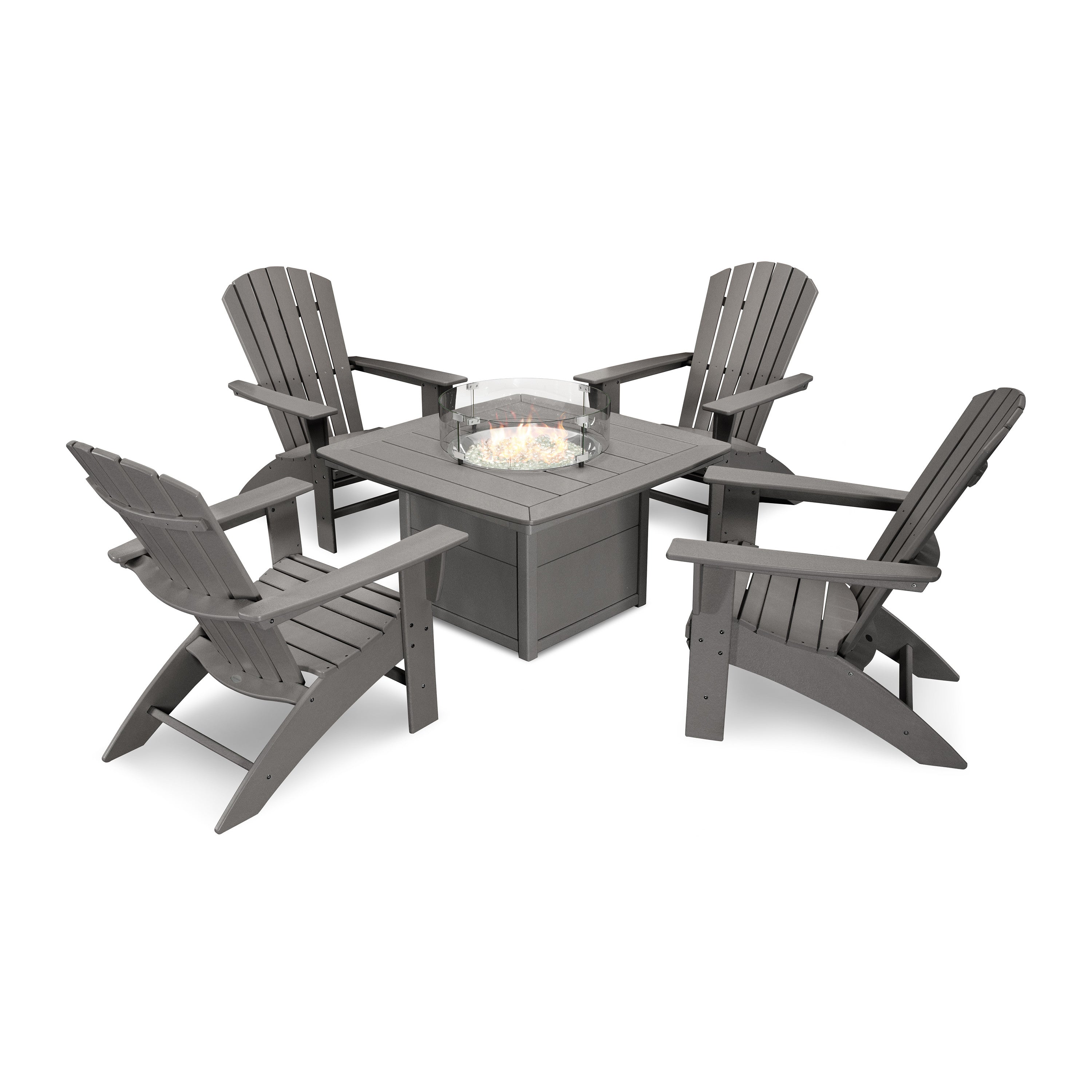 Nautical Curveback Adirondack 5-Piece Conversation Set with Fire Pit Table