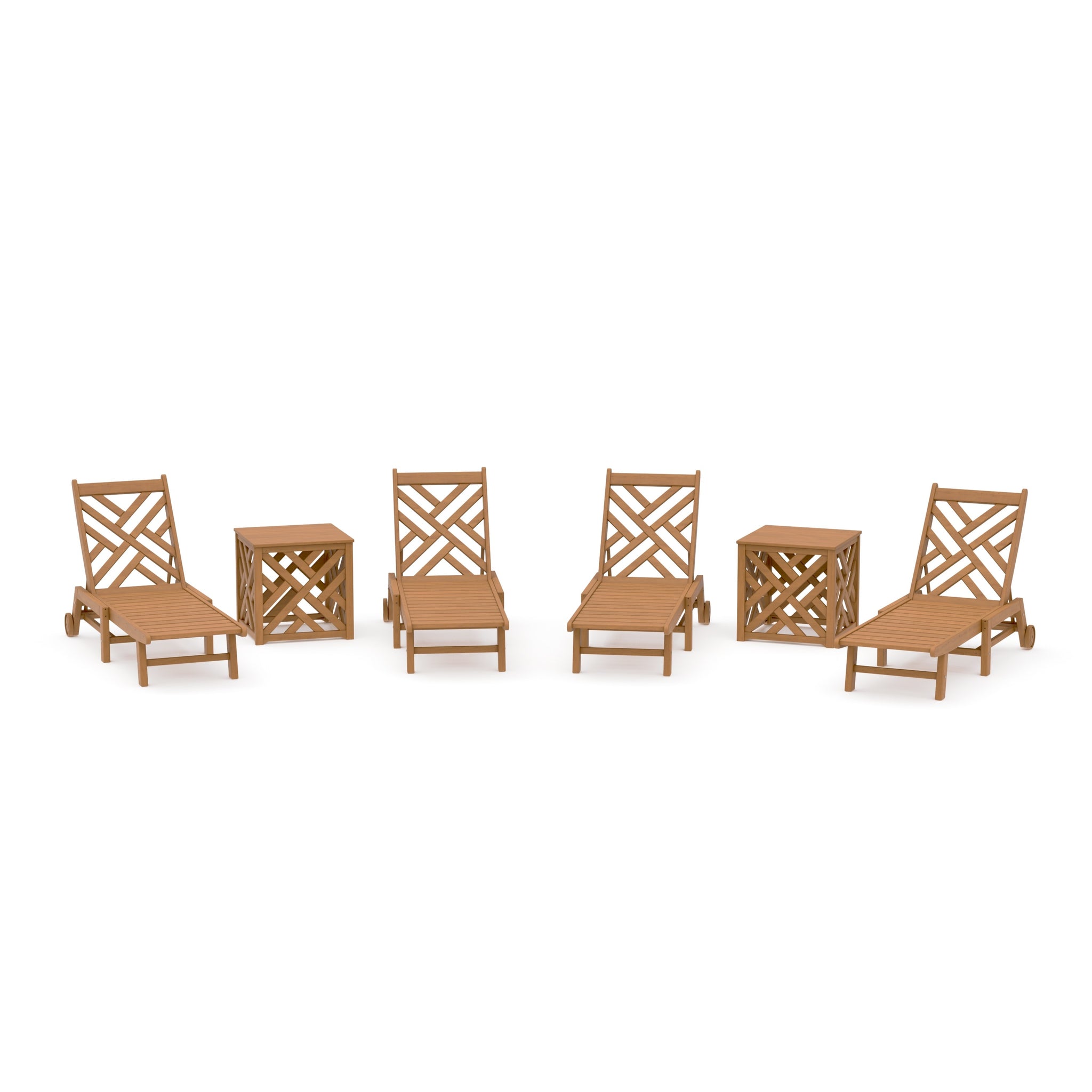 Chippendale 6-Piece Chaise Set with Wheels and Umbrella Stand Accent Table
