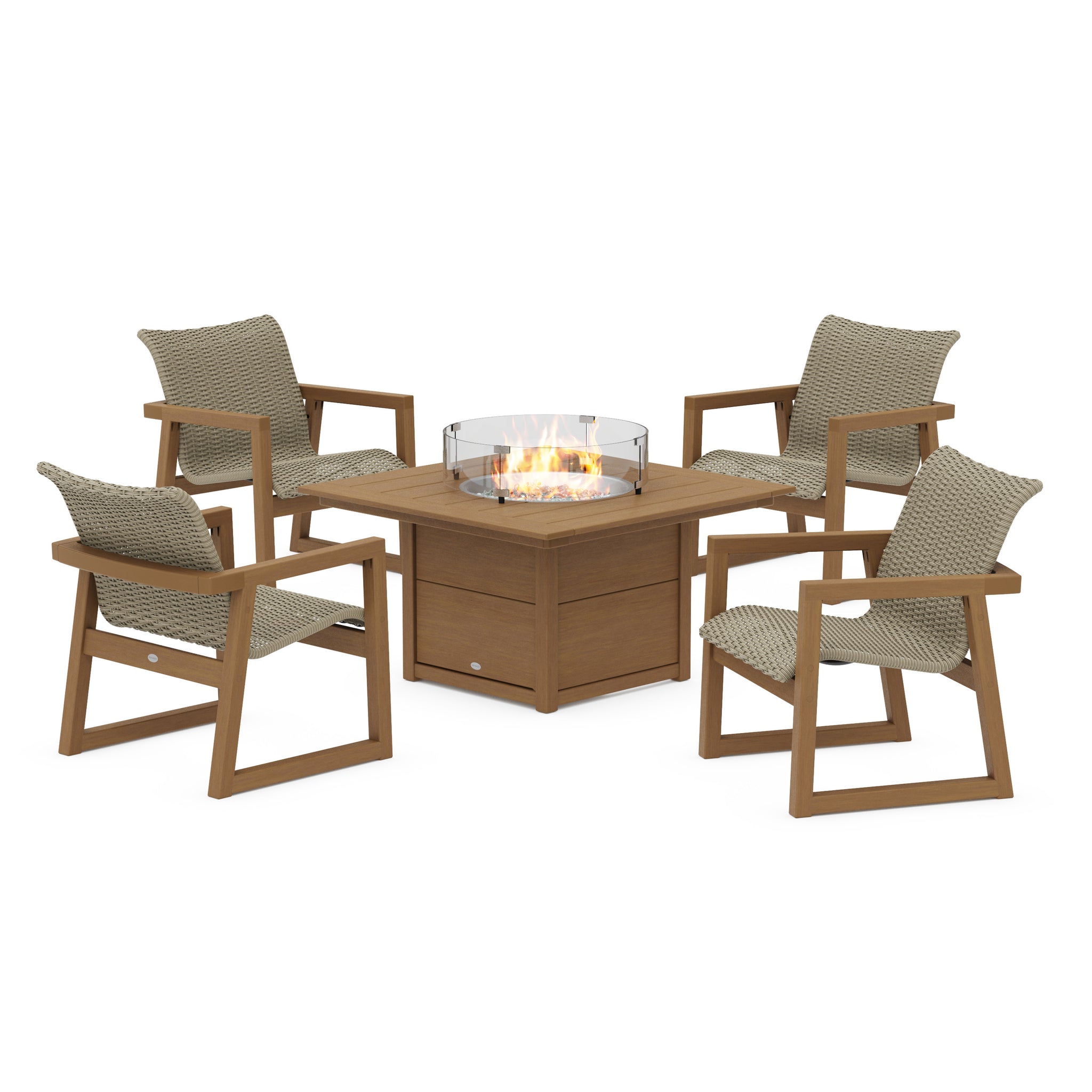 EDGE Woven 5-Piece Lounge Chair Seating Set with Fire Pit Table
