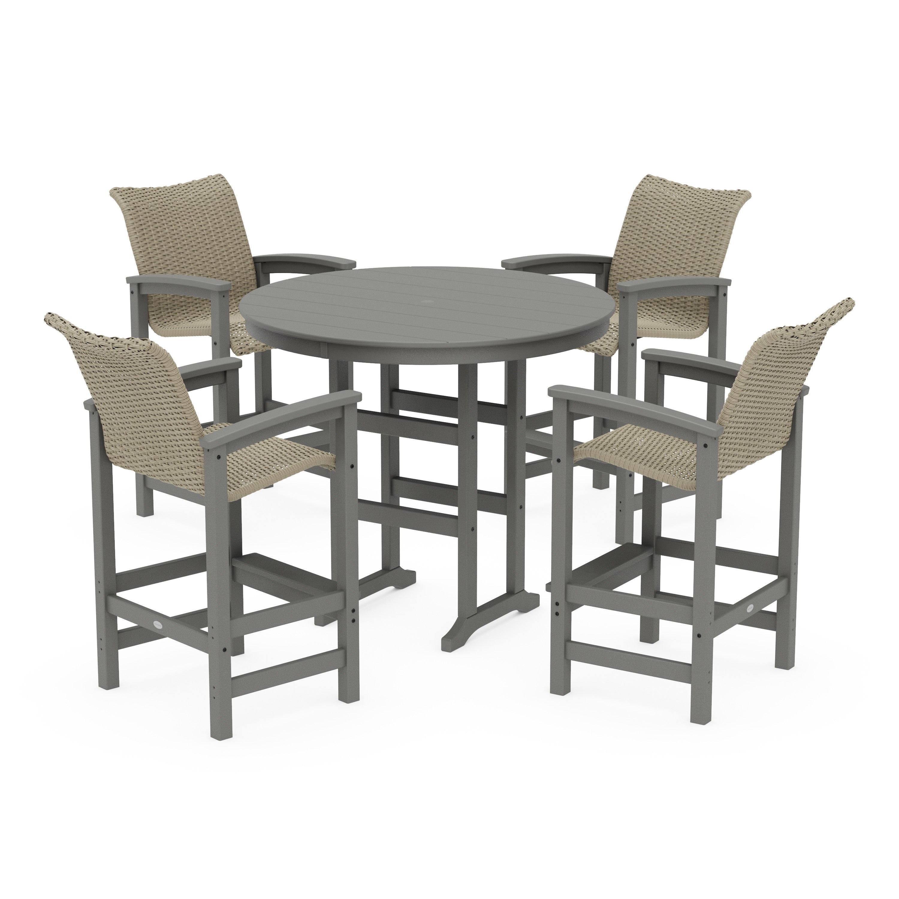 Coastal Woven 5-Piece Round Farmhouse Bar Set