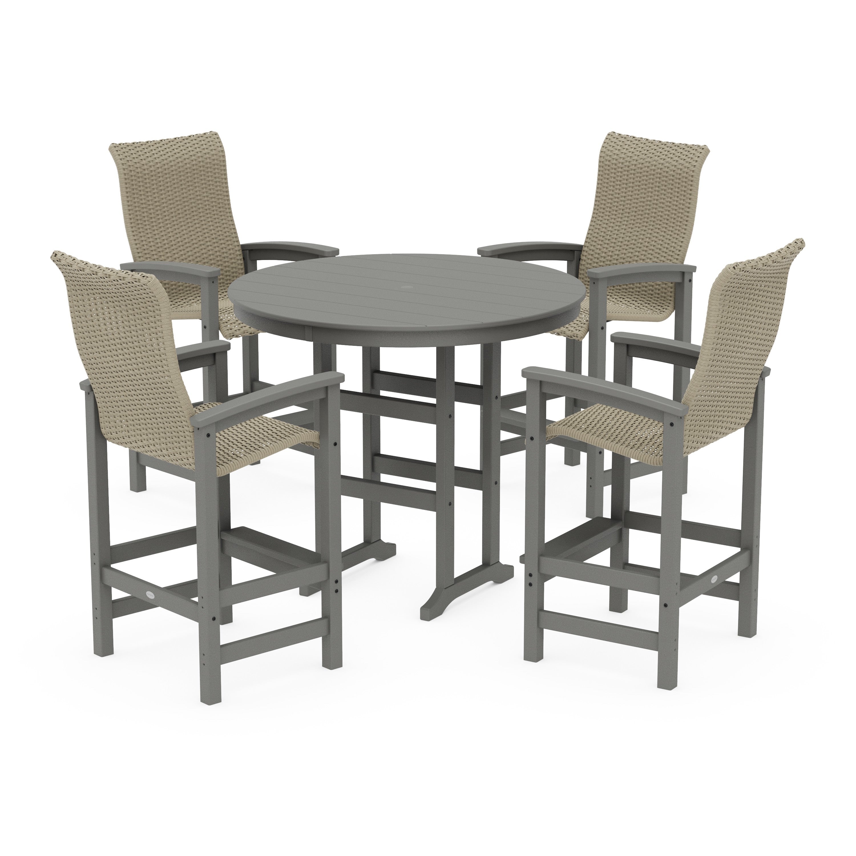 Coastal Woven High-Back 5-Piece Round Farmhouse Bar Set