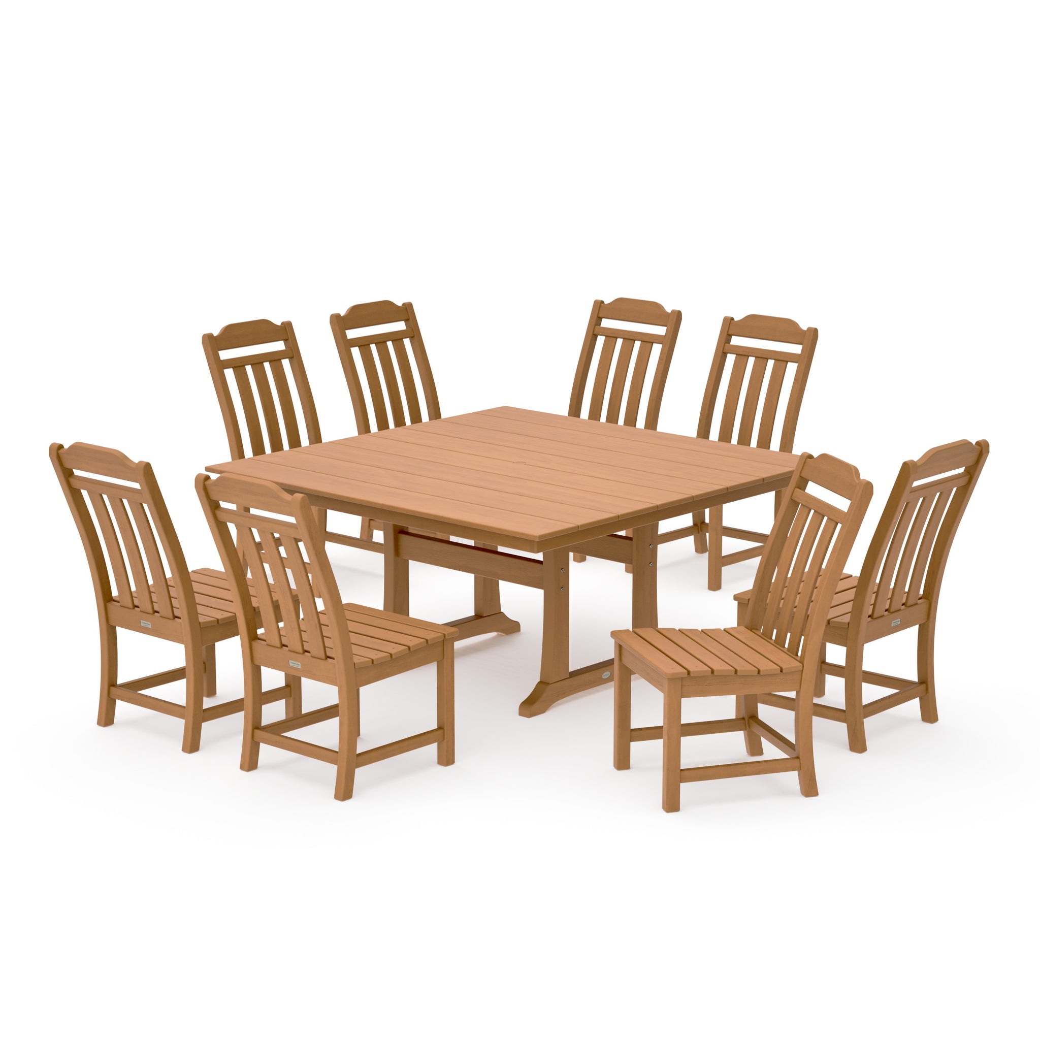 Cottage 9-Piece Square Farmhouse Side Chair Dining Set with Trestle Legs