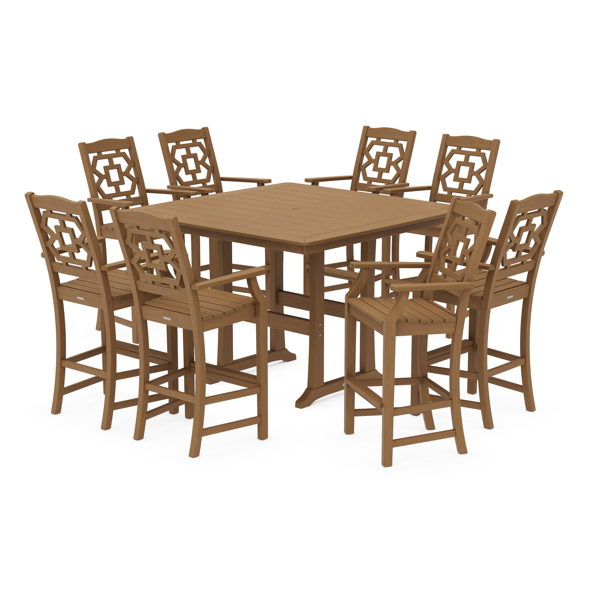 Chinoiserie 9-Piece Square Bar Set with Trestle Legs