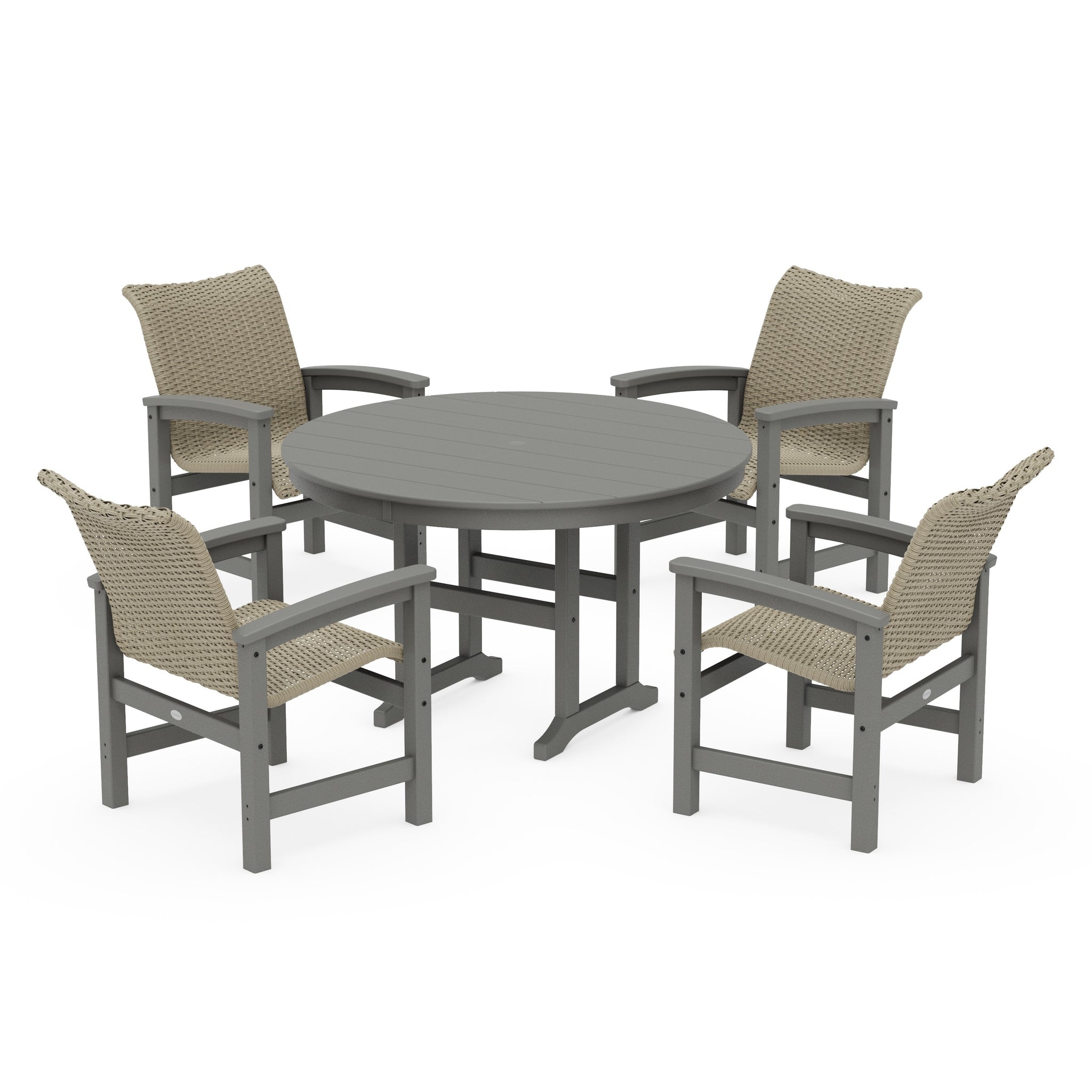 Coastal Woven 5-Piece Round Farmhouse Dining Set
