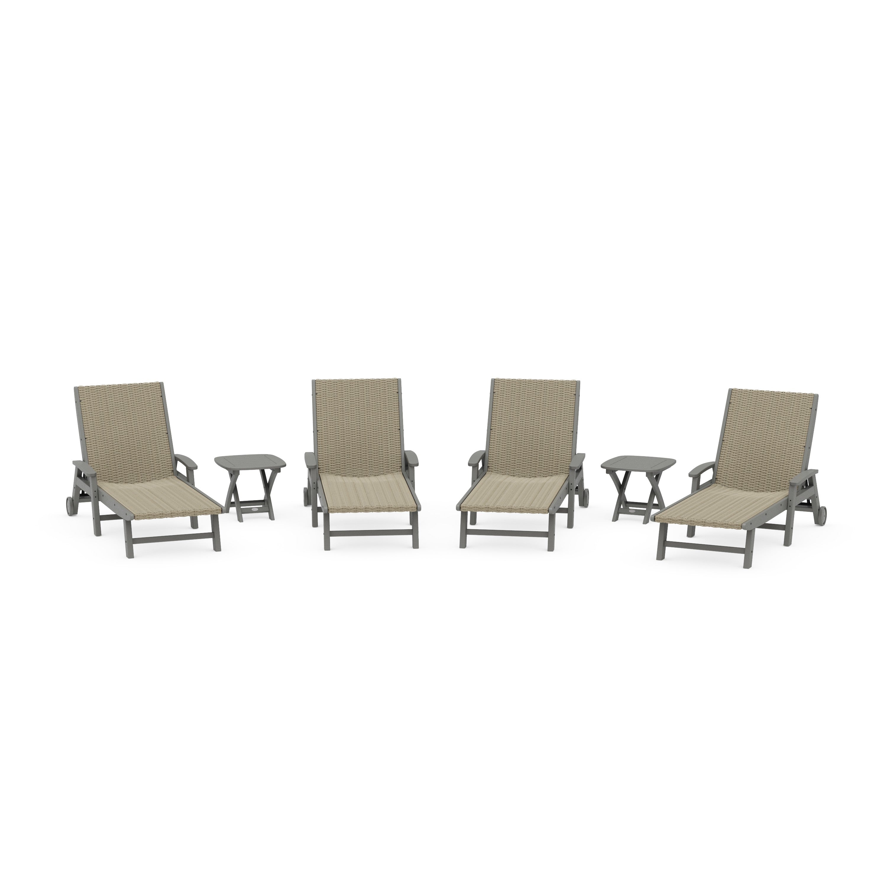 6- Piece Coastal Woven Chaise with Arms and Wheels Chaise Lounge Set