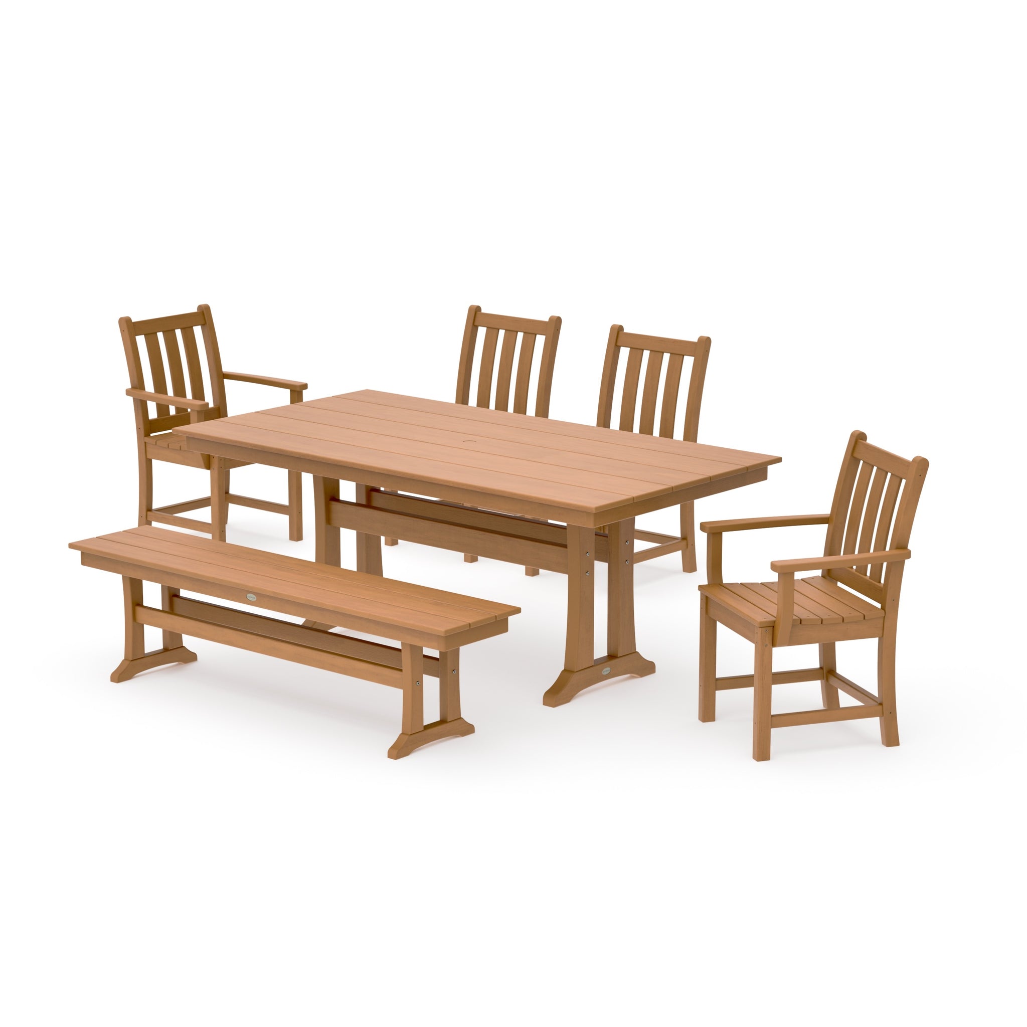 Traditional Garden 6-Piece Farmhouse Dining Set with Trestle Legs and Bench