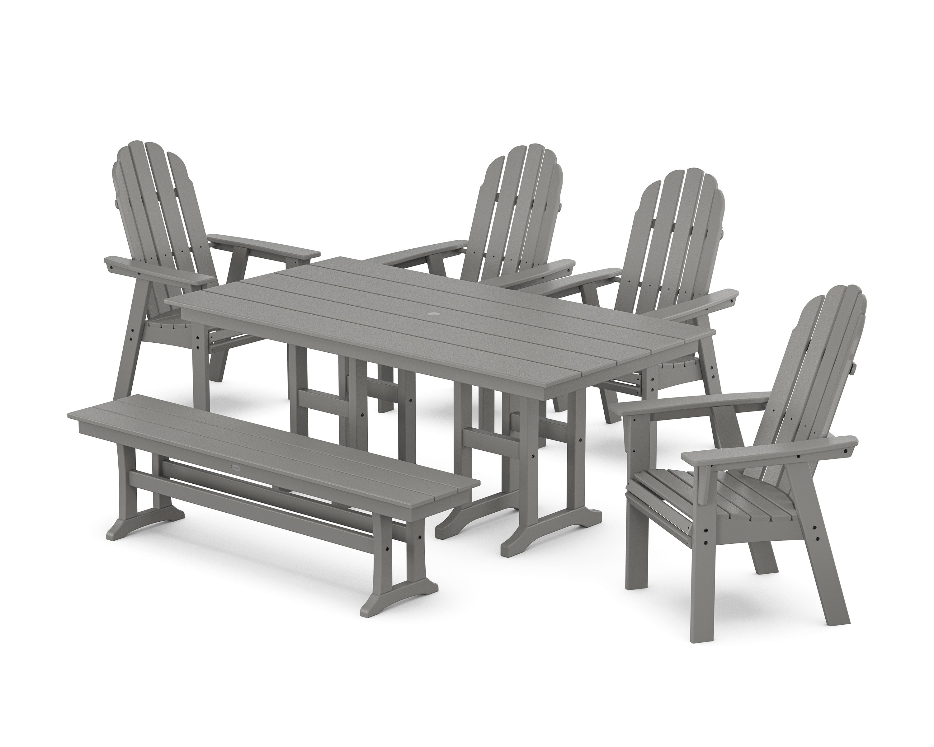 Vineyard Curveback Adirondack Chair 6-Piece Farmhouse Dining Set with Bench