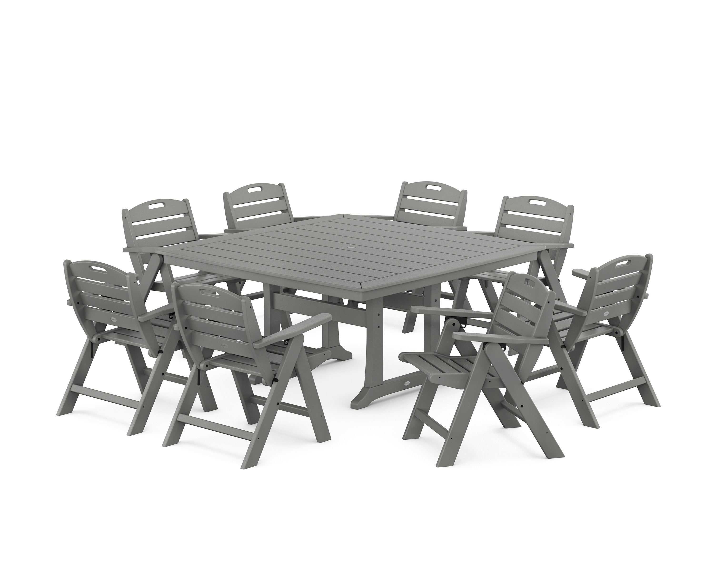 Nautical Lowback 9-Piece Square Dining Set with Trestle Legs