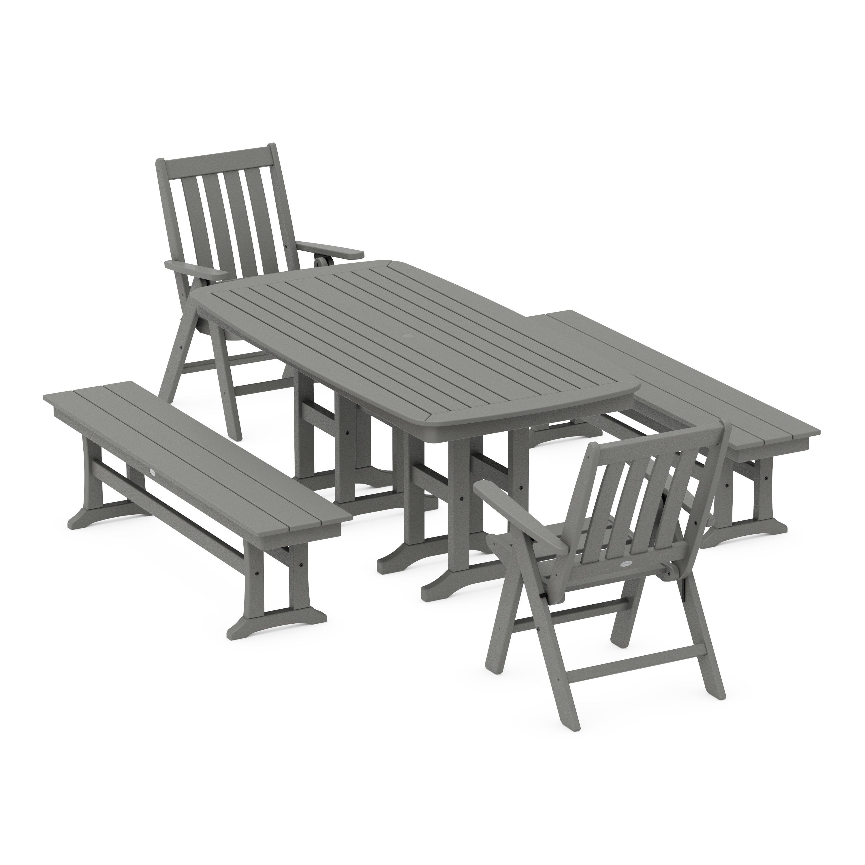 Vineyard Folding Chair 6-Piece Dining Set with Benches