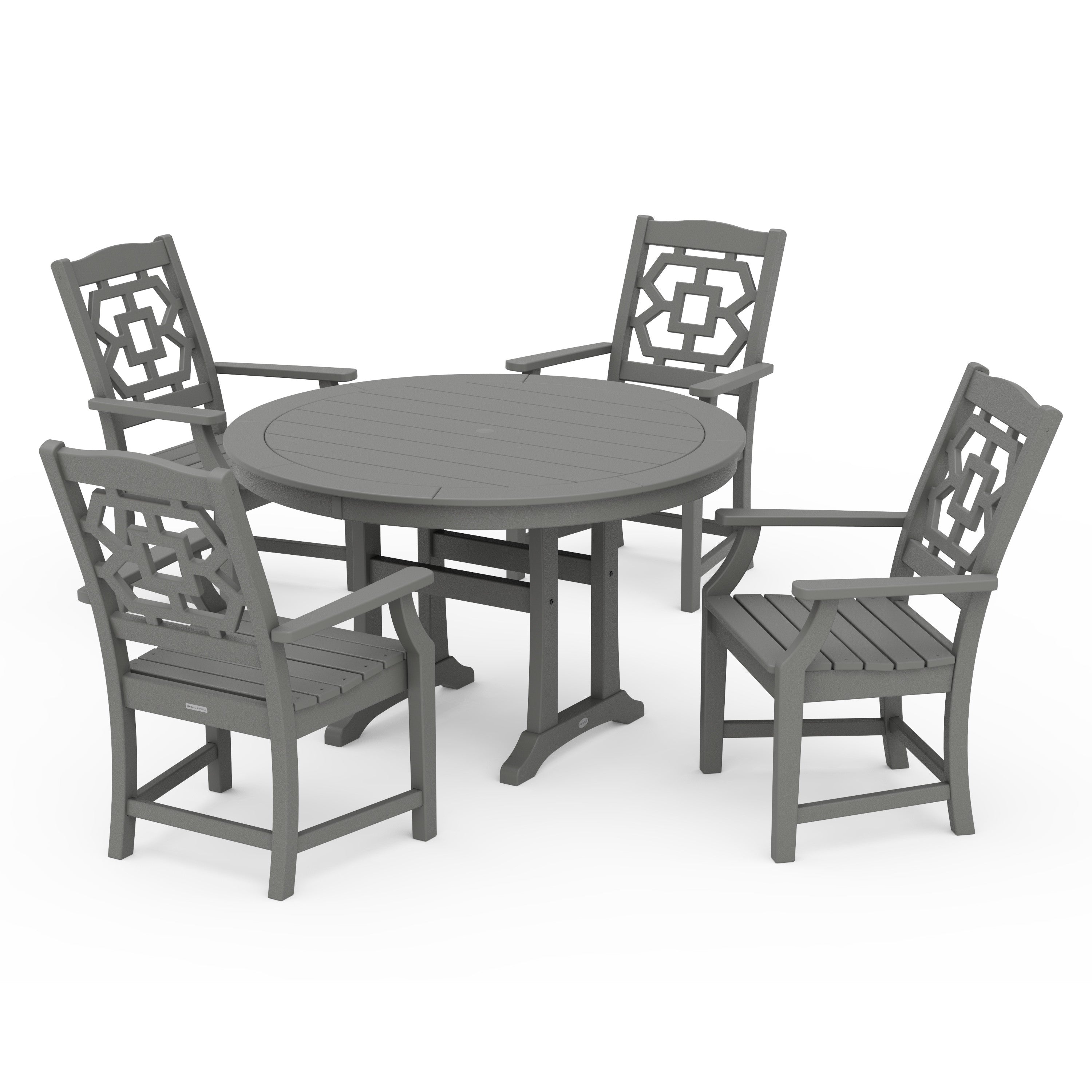 Chinoiserie 5-Piece Round Dining Set with Trestle Legs