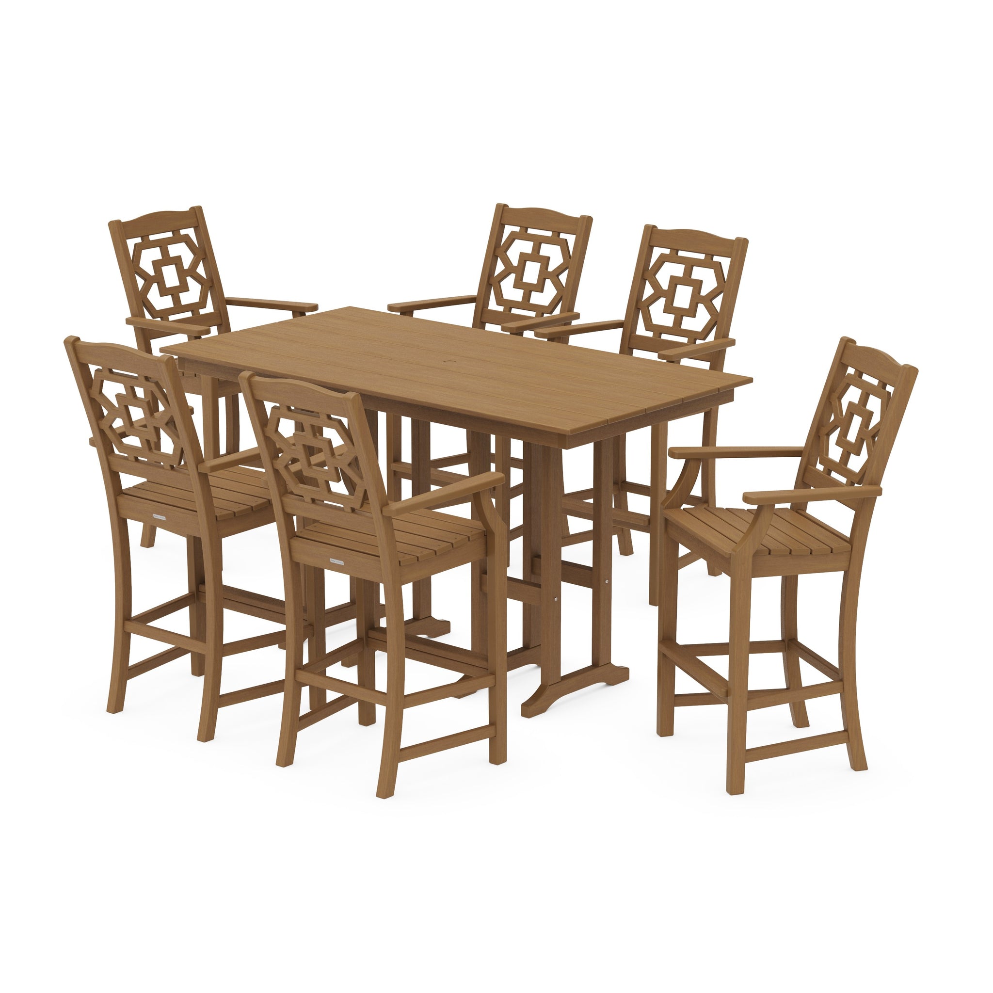 Chinoiserie Arm Chair 7-Piece Farmhouse Bar Set