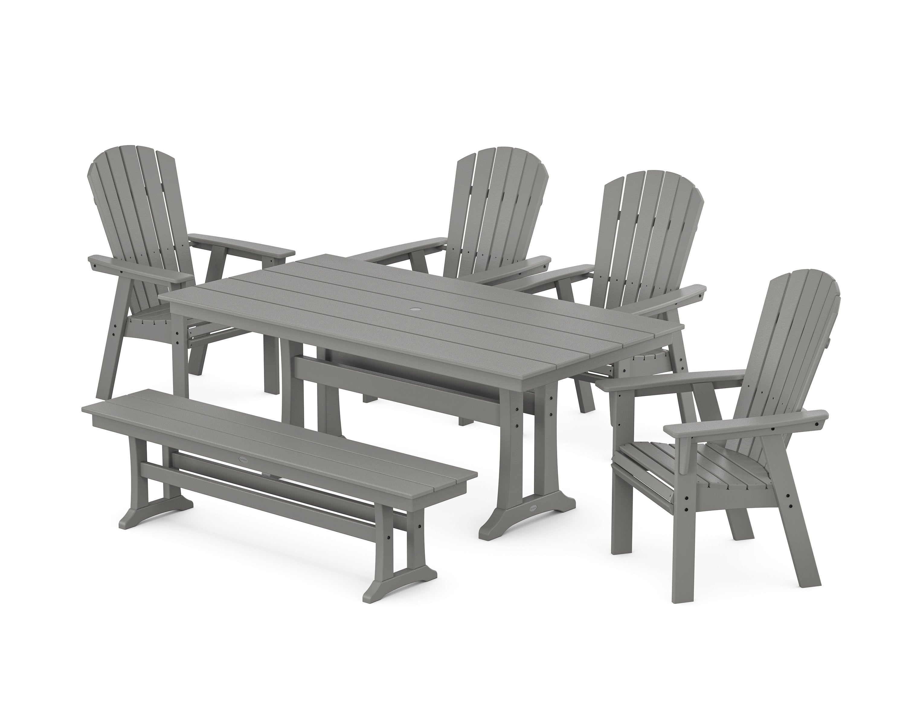Nautical Curveback Adirondack 6-Piece Farmhouse Dining Set with Trestle Legs and Bench