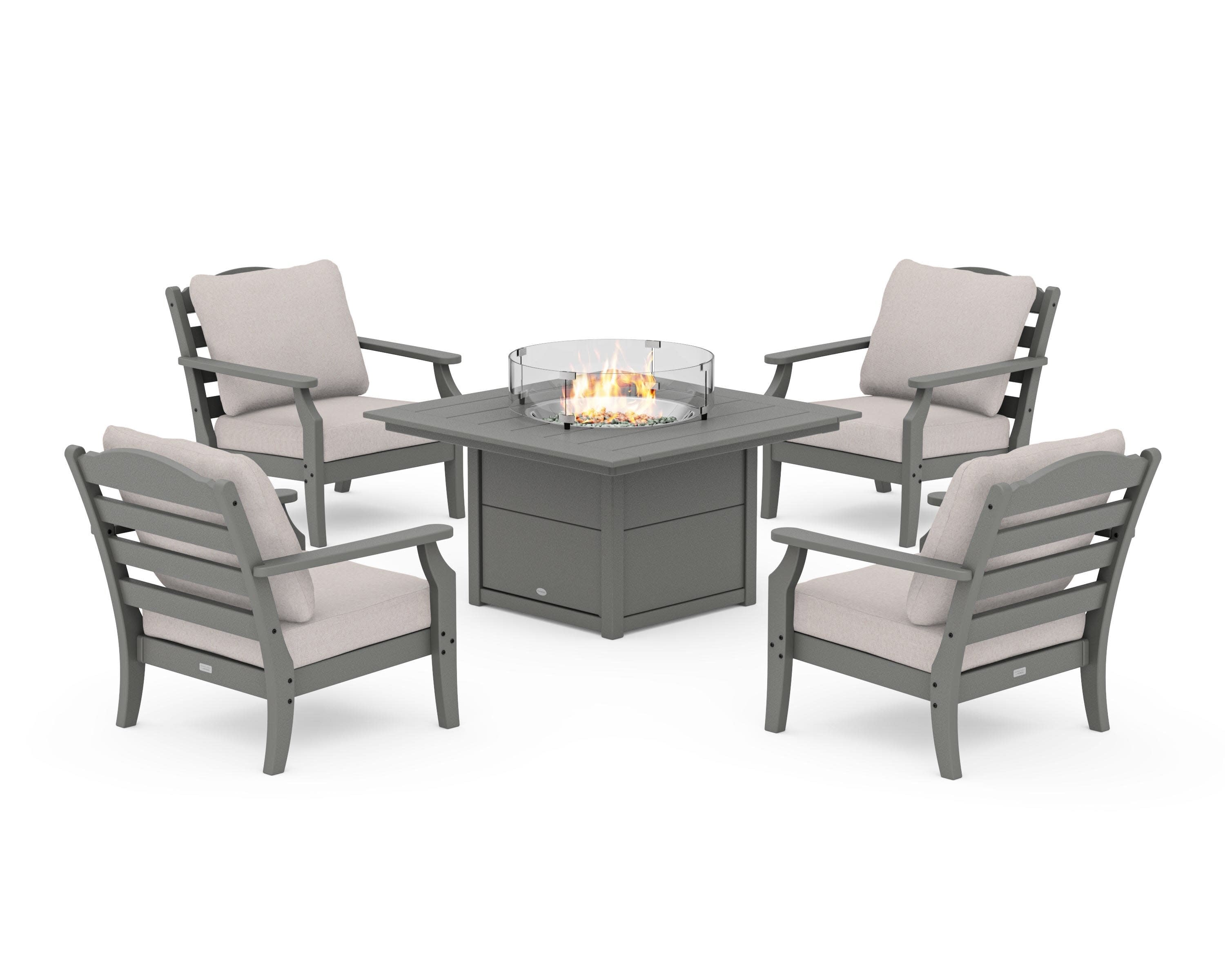 Savannah 5-Piece Deep Seating Set with Fire Pit Table