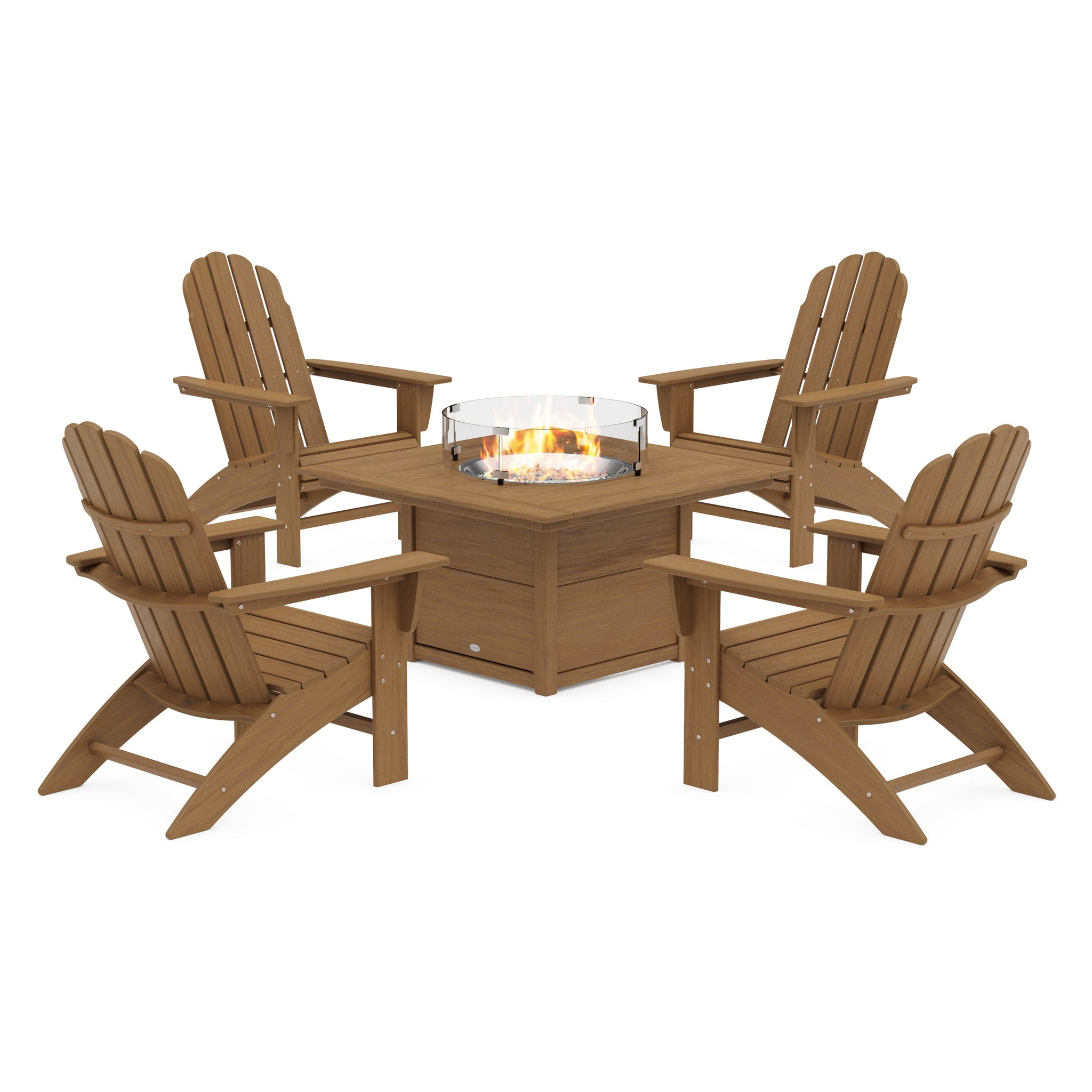 Nautical Curveback Adirondack 5-Piece Conversation Set with Fire Pit Table