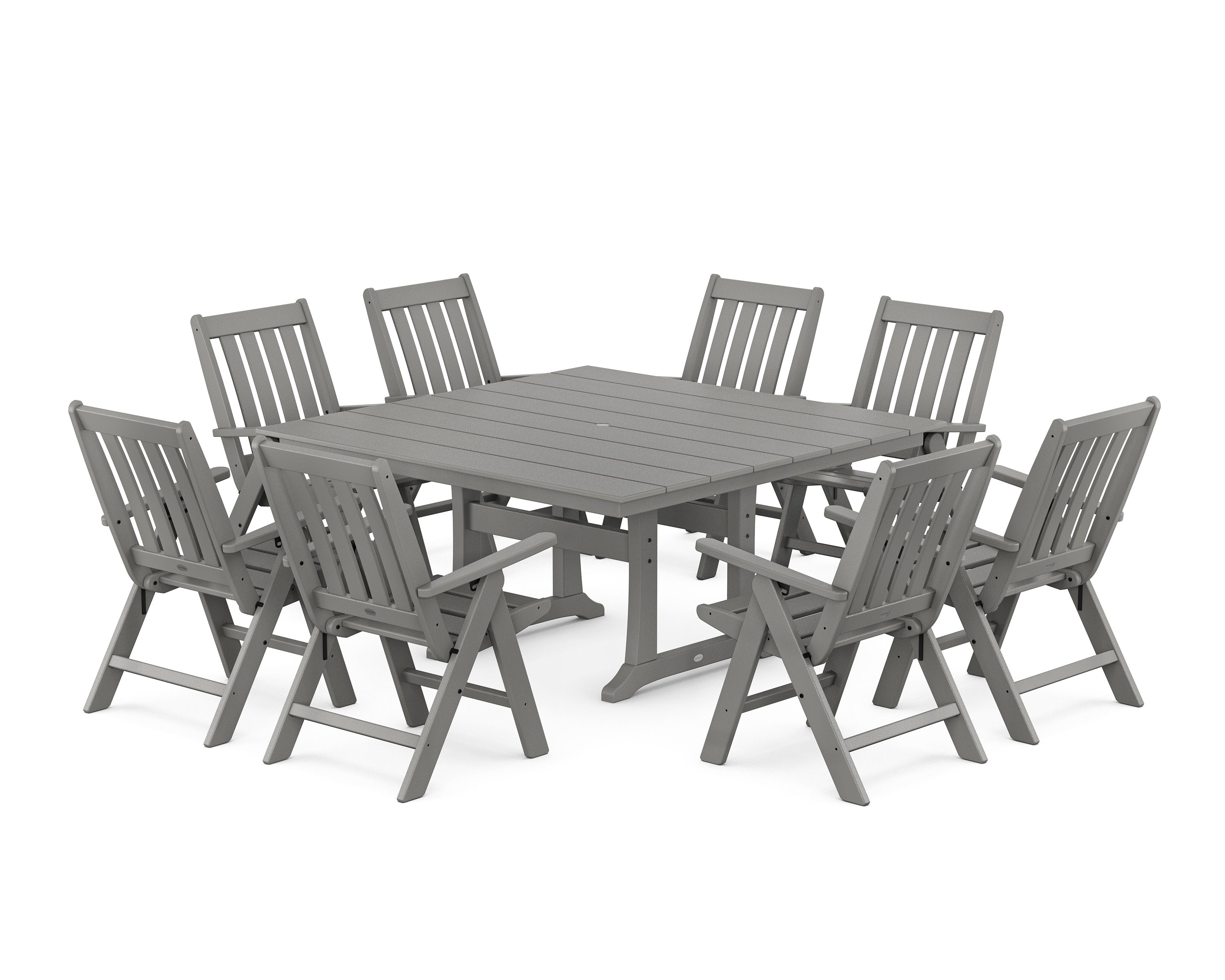 Vineyard Folding Chair 9-Piece Square Farmhouse Dining Set with Trestle Legs