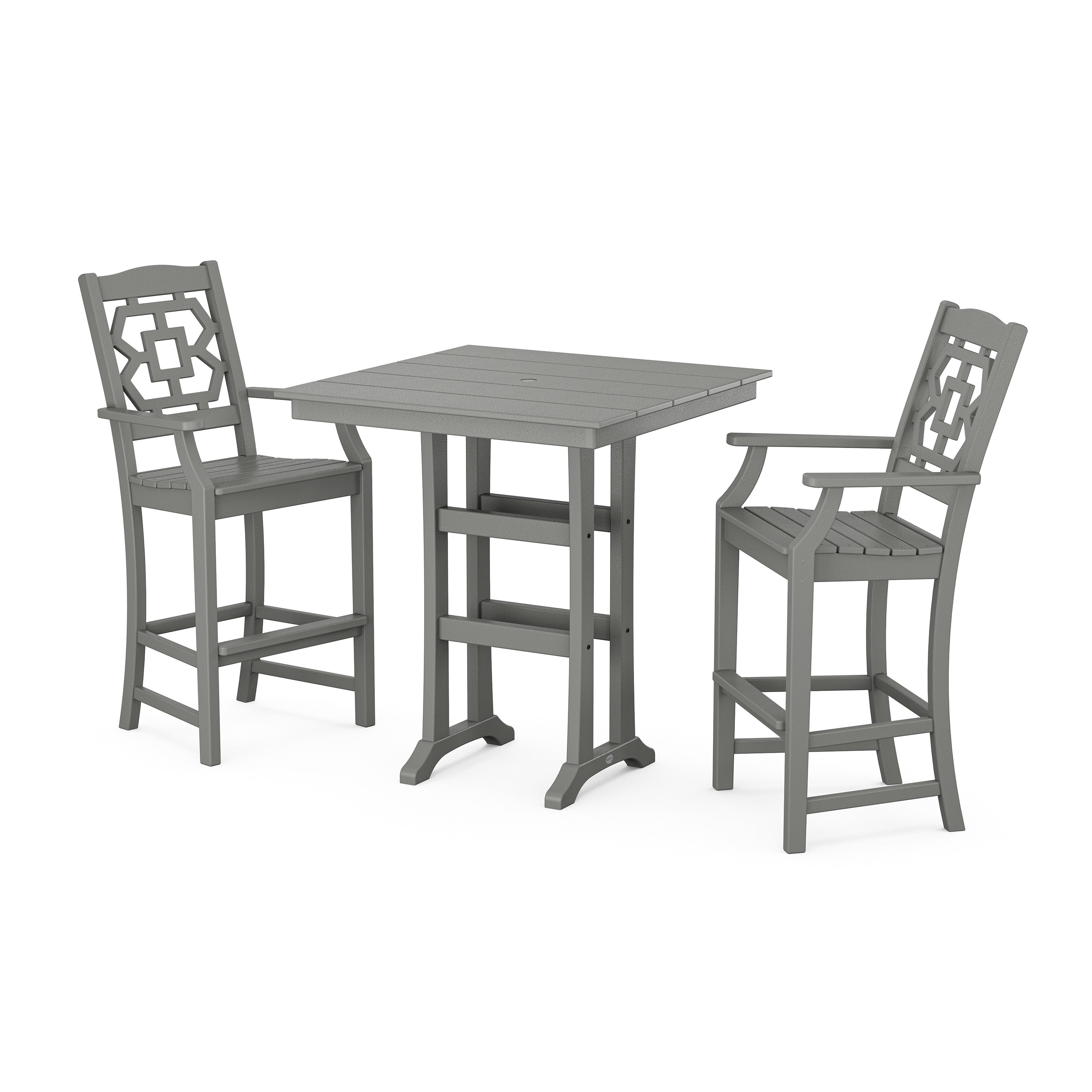 Chinoiserie 3-Piece Farmhouse Bar Set with Trestle Legs