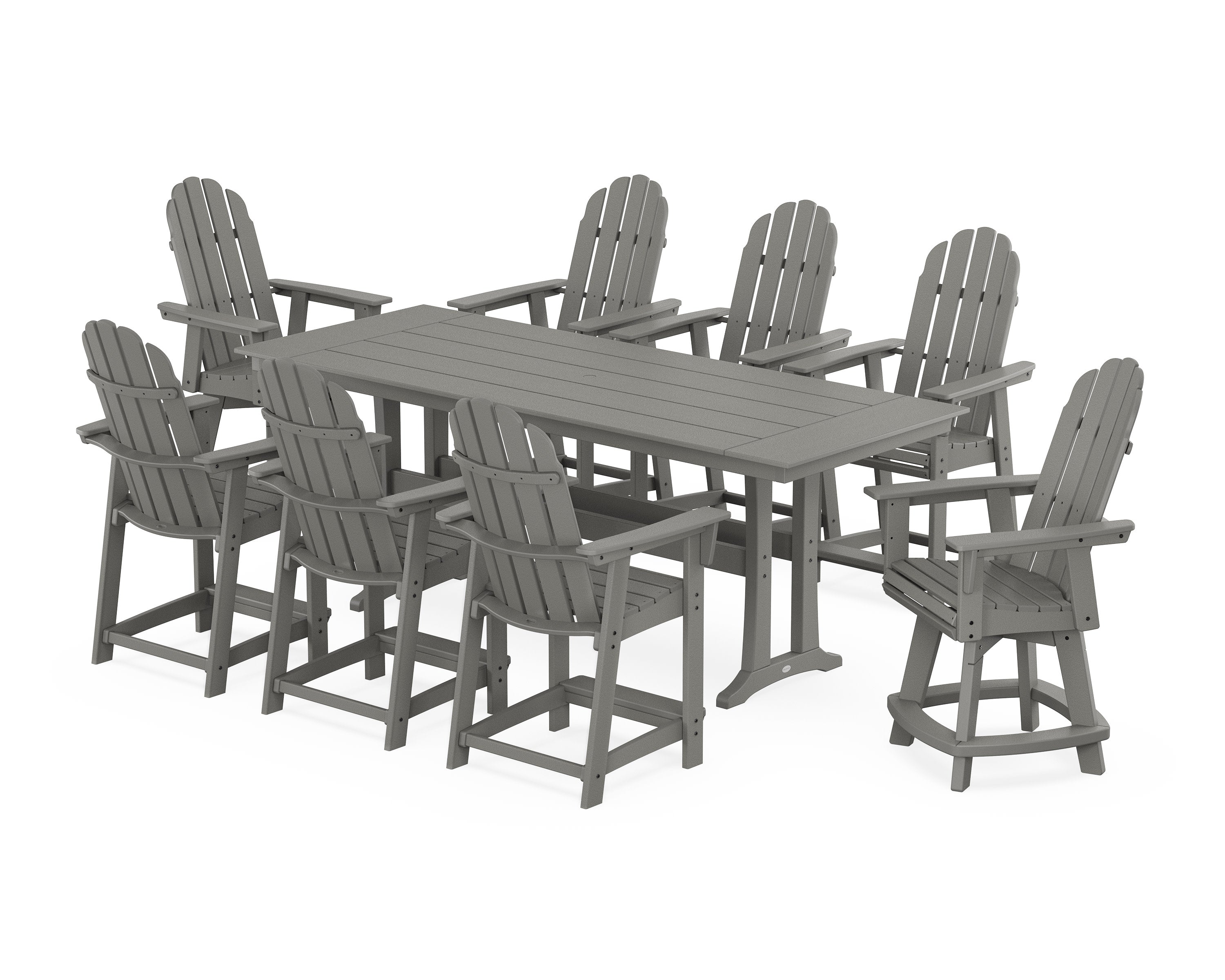 Vineyard Curveback Adirondack Swivel 9-Piece Farmhouse Counter Set with Trestle Legs