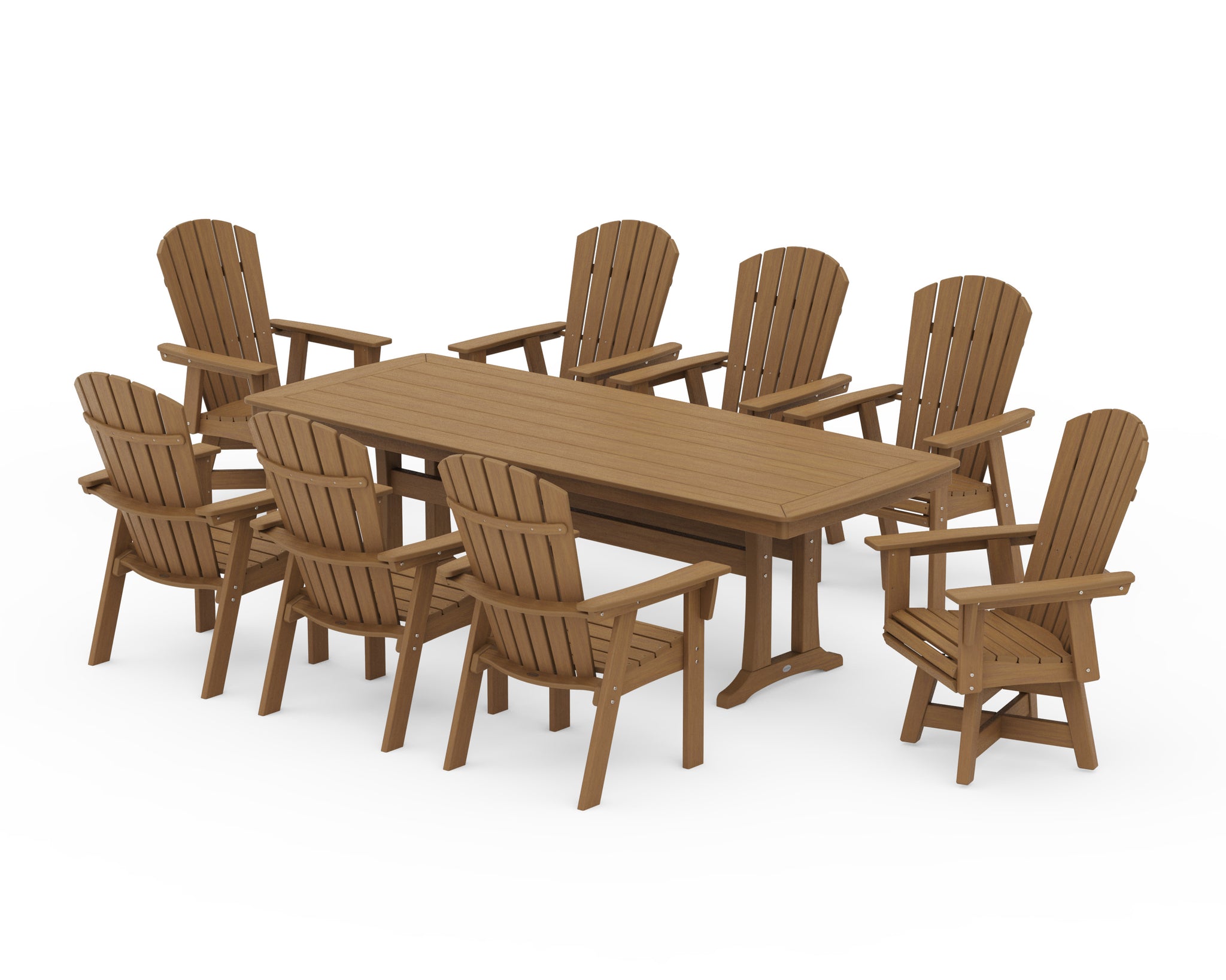Nautical Curveback Adirondack Swivel 9-Piece Dining Set with Trestle Legs