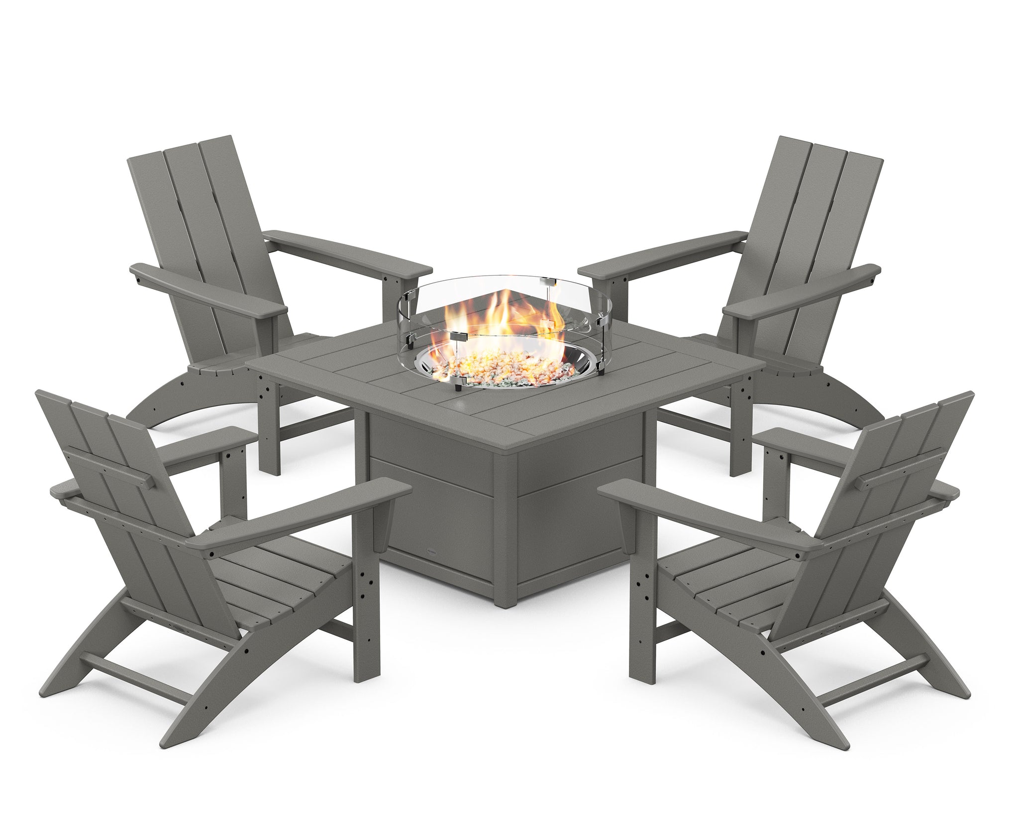 Modern 5-Piece Adirondack Chair Conversation Set with Fire Pit Table