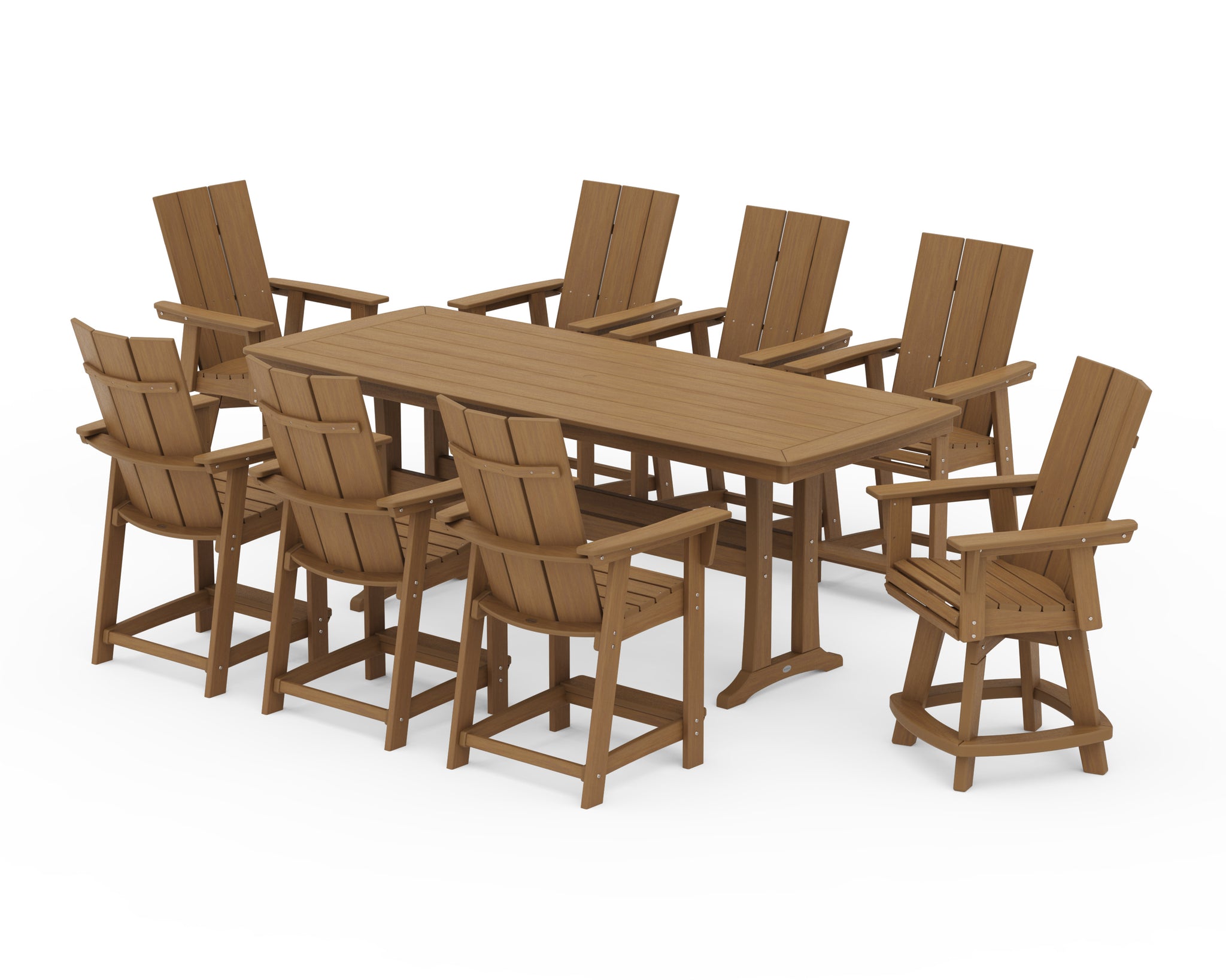 Modern Curveback Adirondack Swivel 9-Piece Counter Set with Trestle Legs