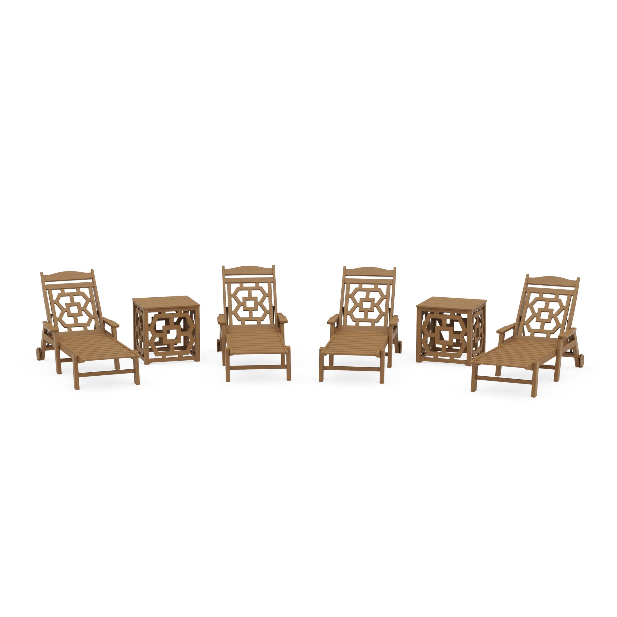 Chinoiserie 6-Piece Chaise Set with Umbrella Stand Accent Table