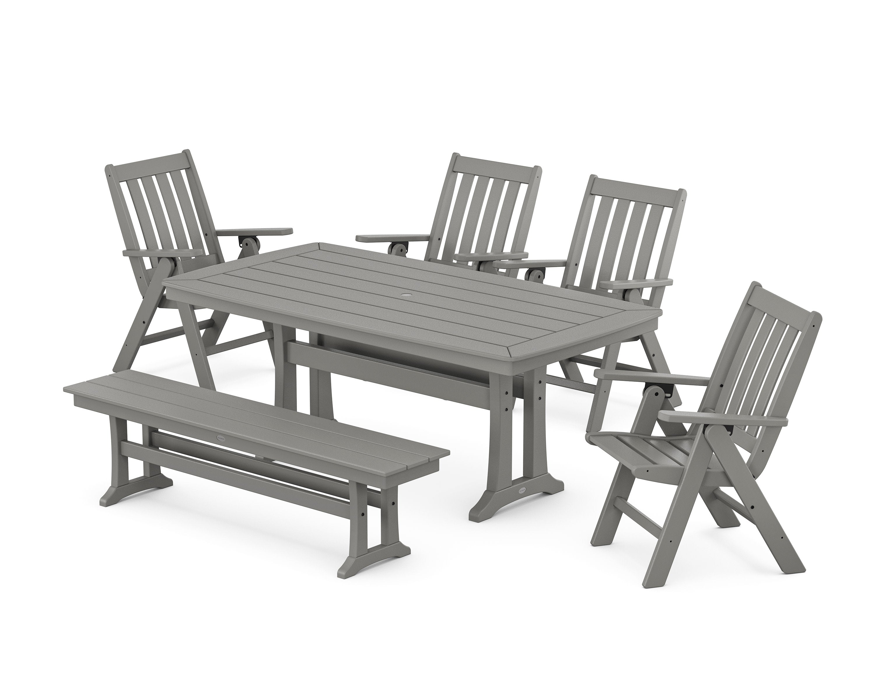 Vineyard Folding Chair 6-Piece Dining Set with Trestle Legs and Bench