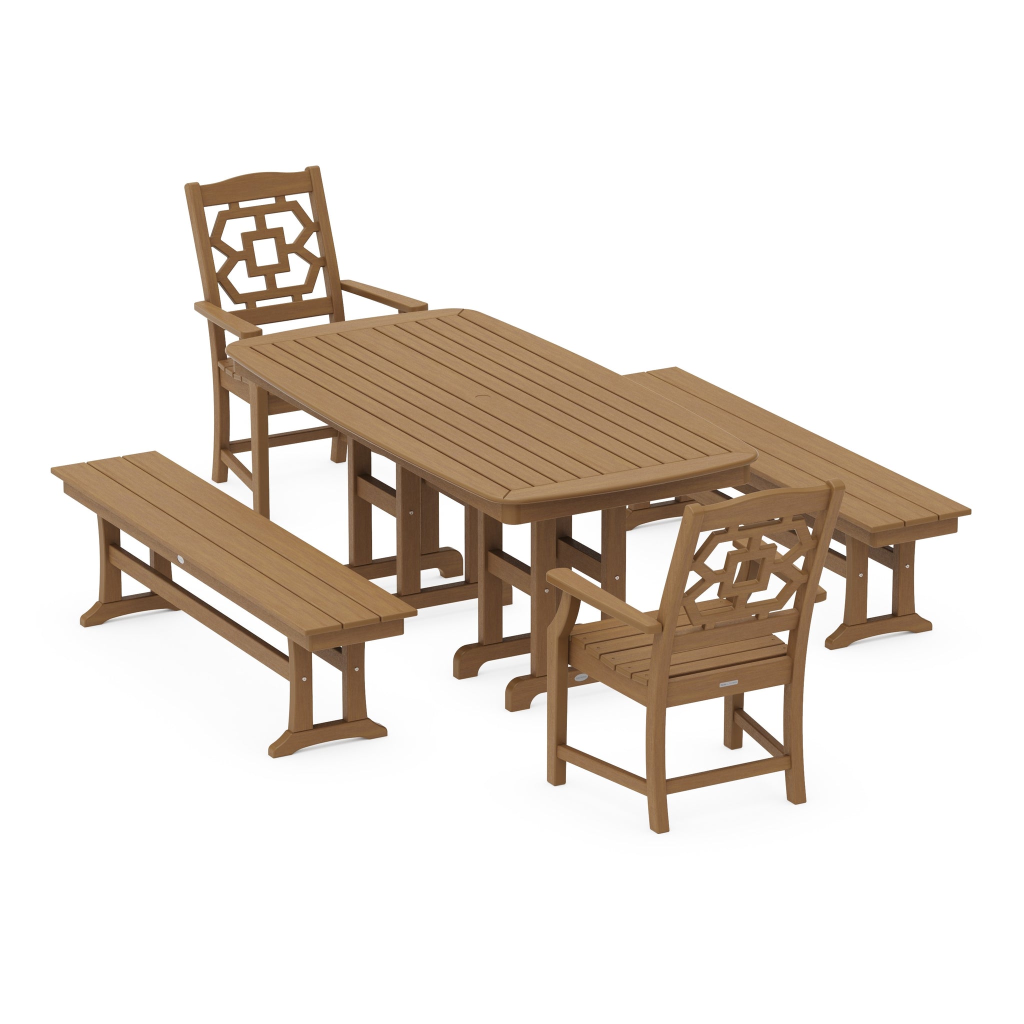 Chinoiserie 5-Piece Dining Set with Benches