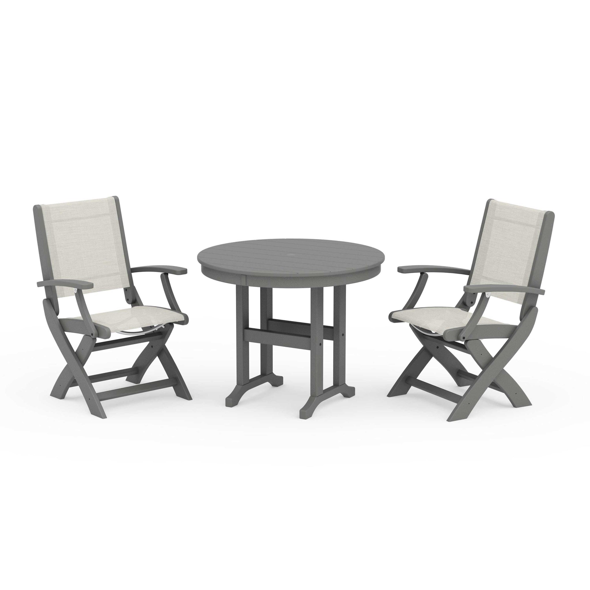 Coastal Folding Chair 3-Piece Round Dining Set