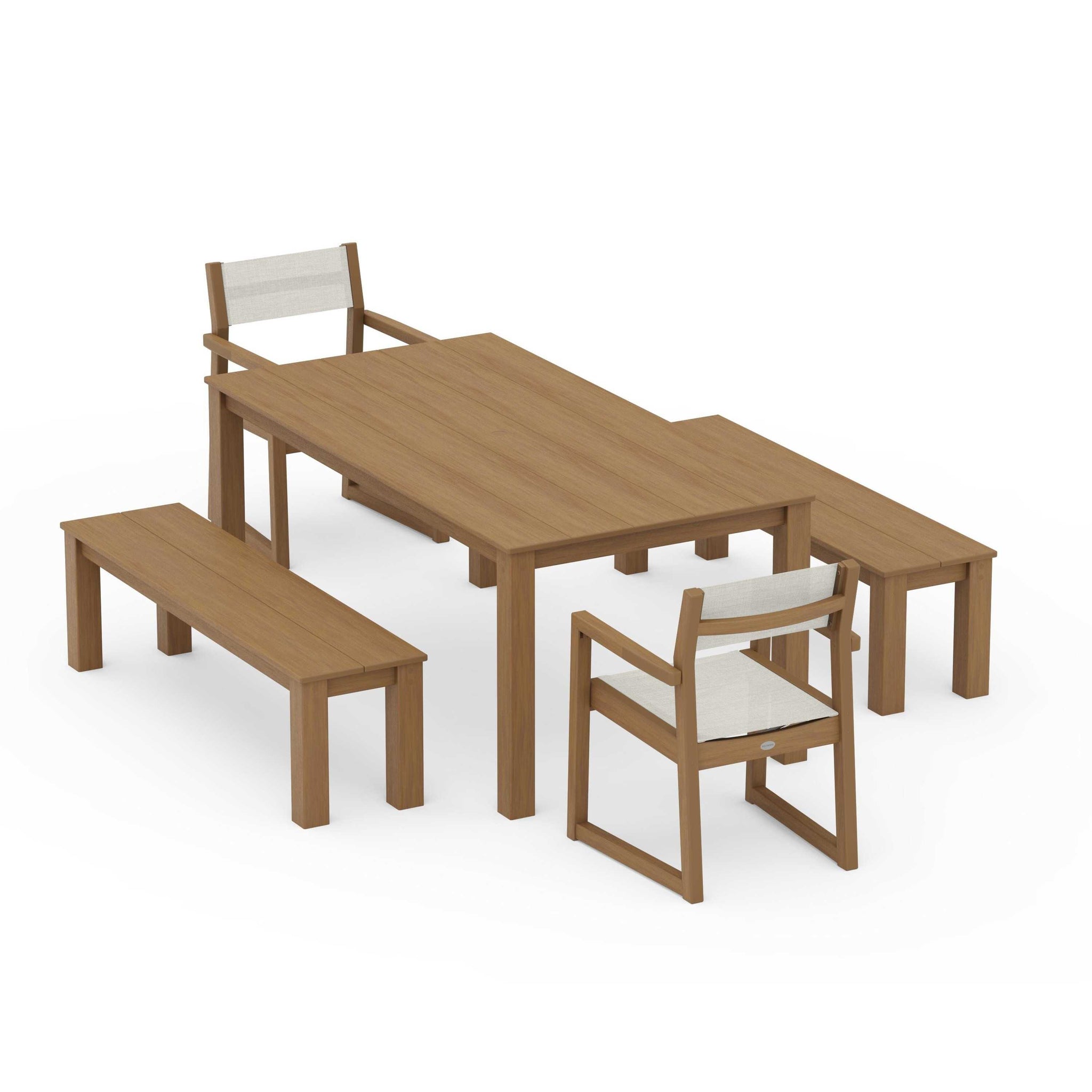 EDGE Sling Arm Chair 5-Piece Parsons Dining Set with Benches