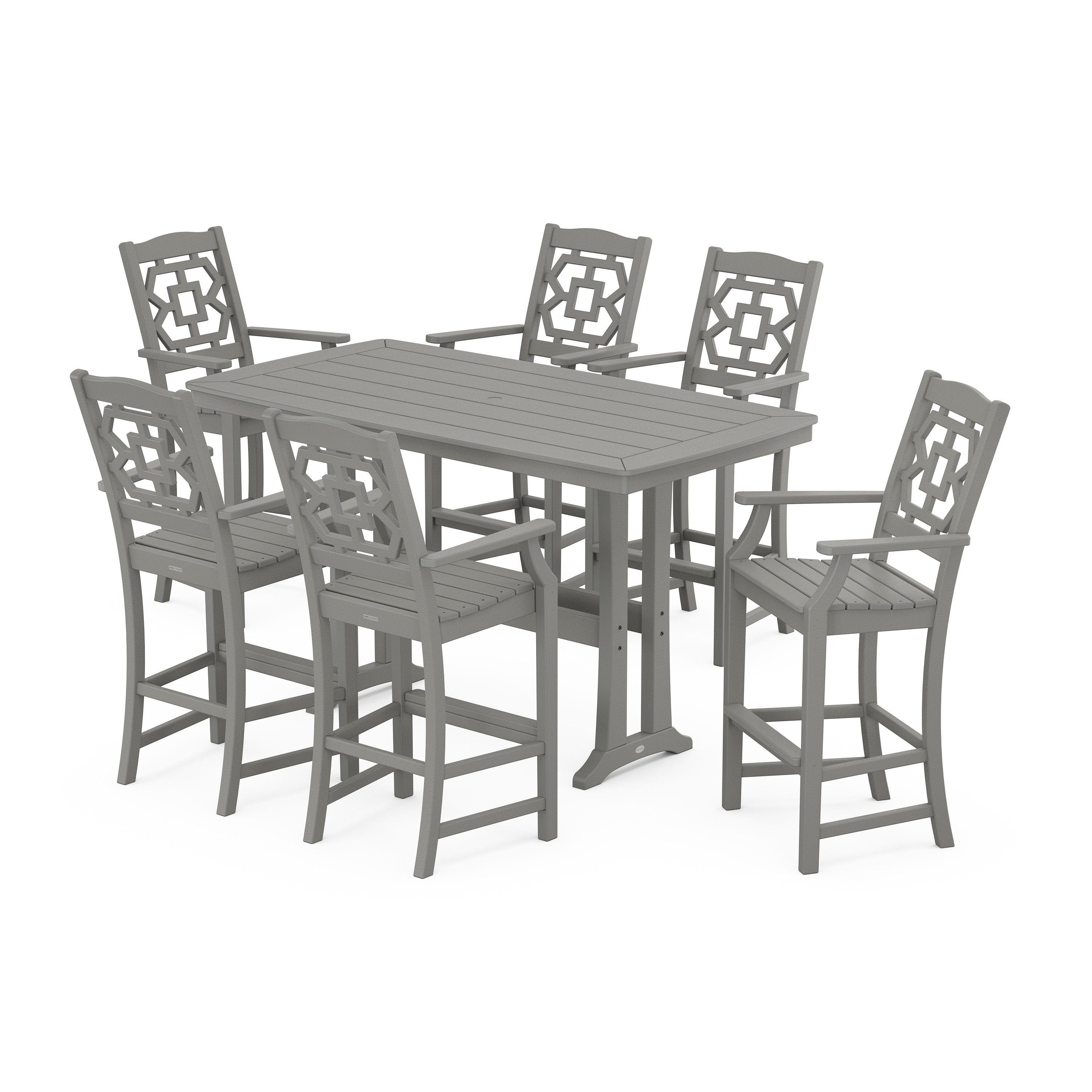 Chinoiserie Arm Chair 7-Piece Bar Set with Trestle Legs