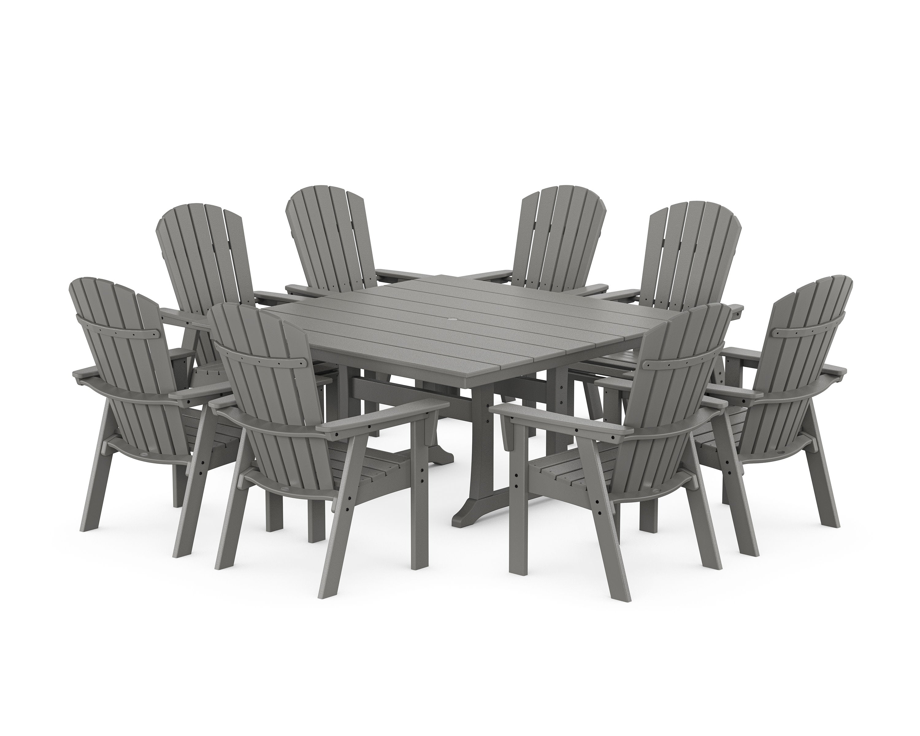 Nautical Curveback Adirondack 9-Piece Square Dining Set with Trestle Legs