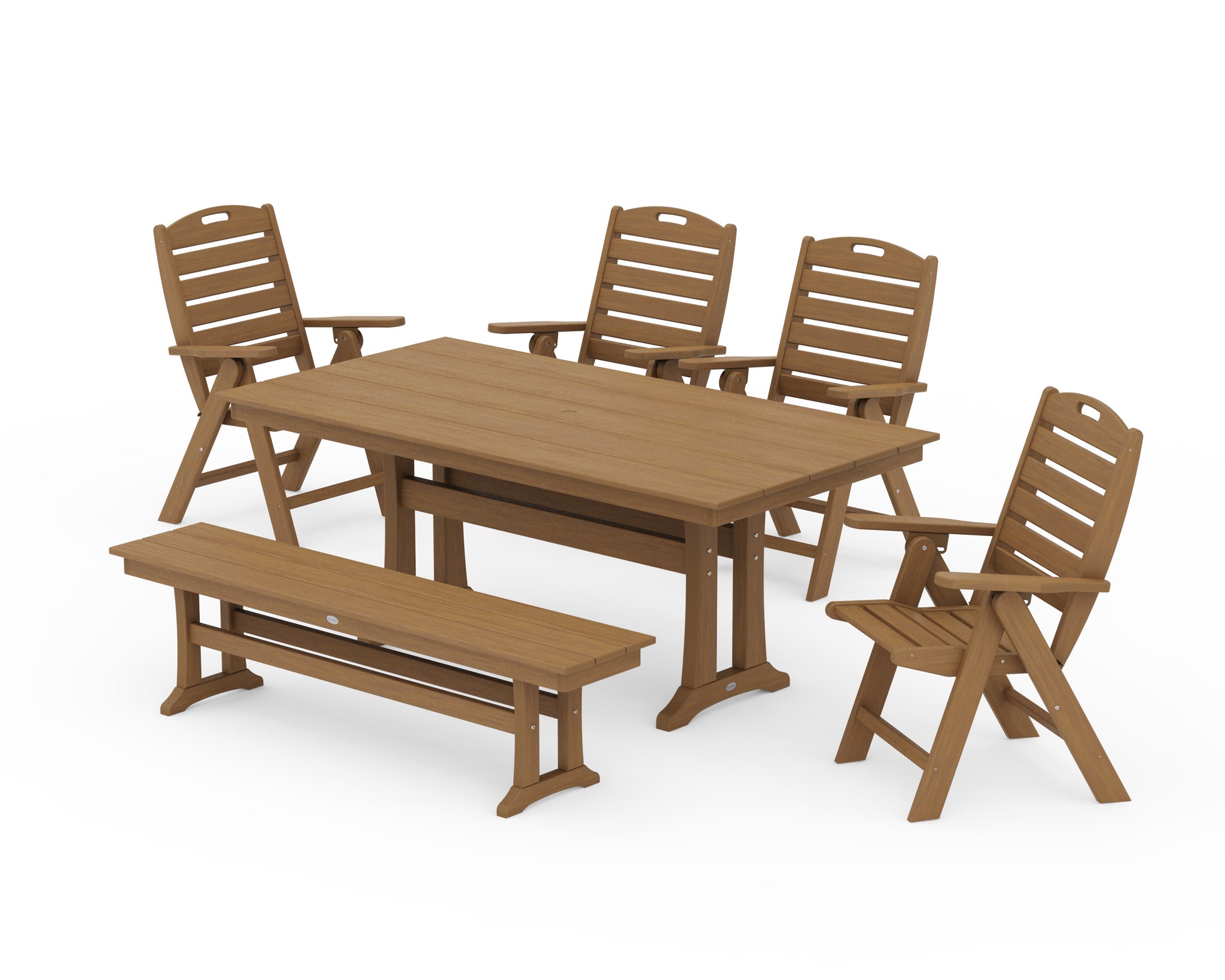 Nautical Highback 6-Piece Farmhouse Dining Set with Trestle Legs and Bench