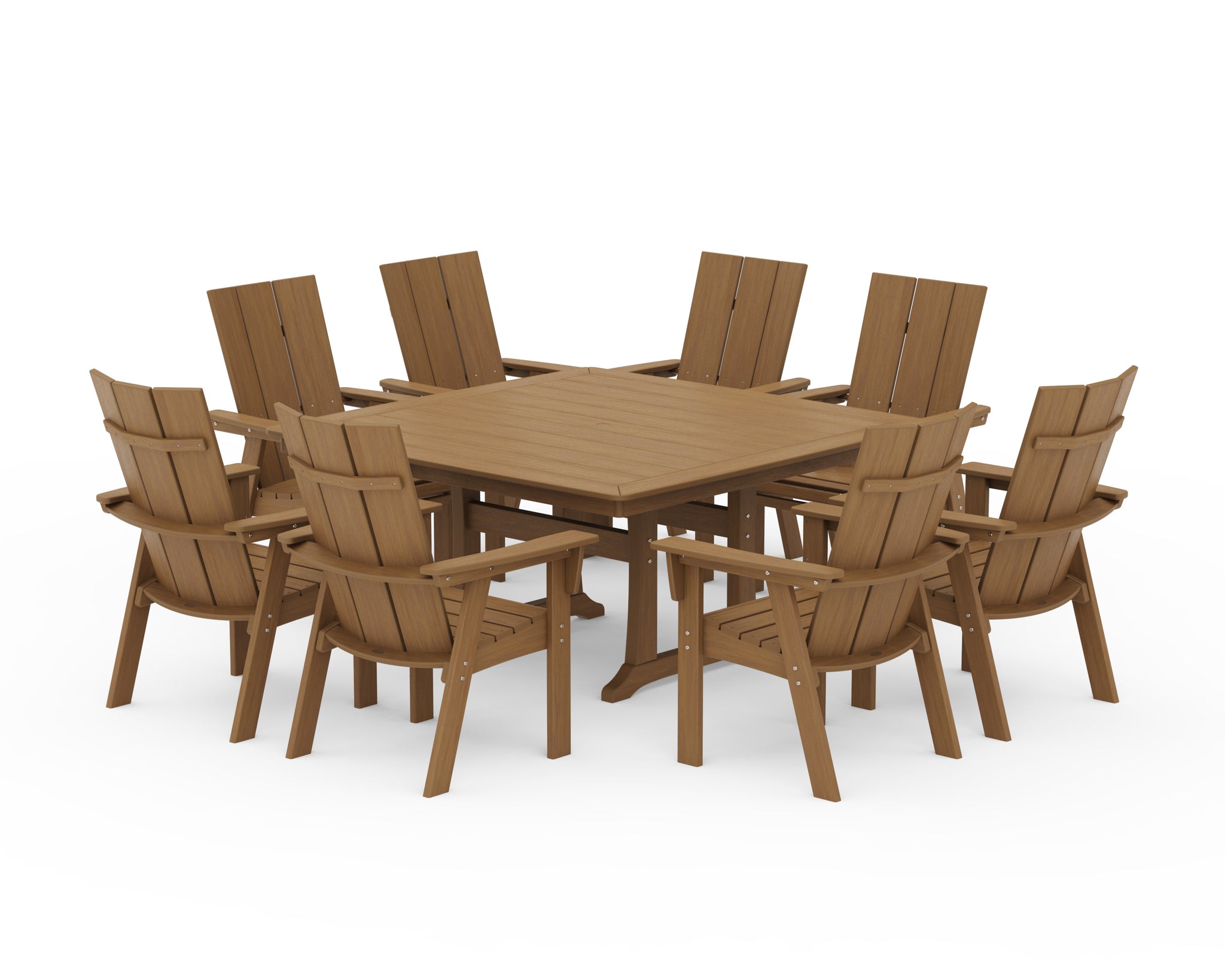 Modern Curveback Adirondack 9-Piece Square Dining Set with Trestle Legs