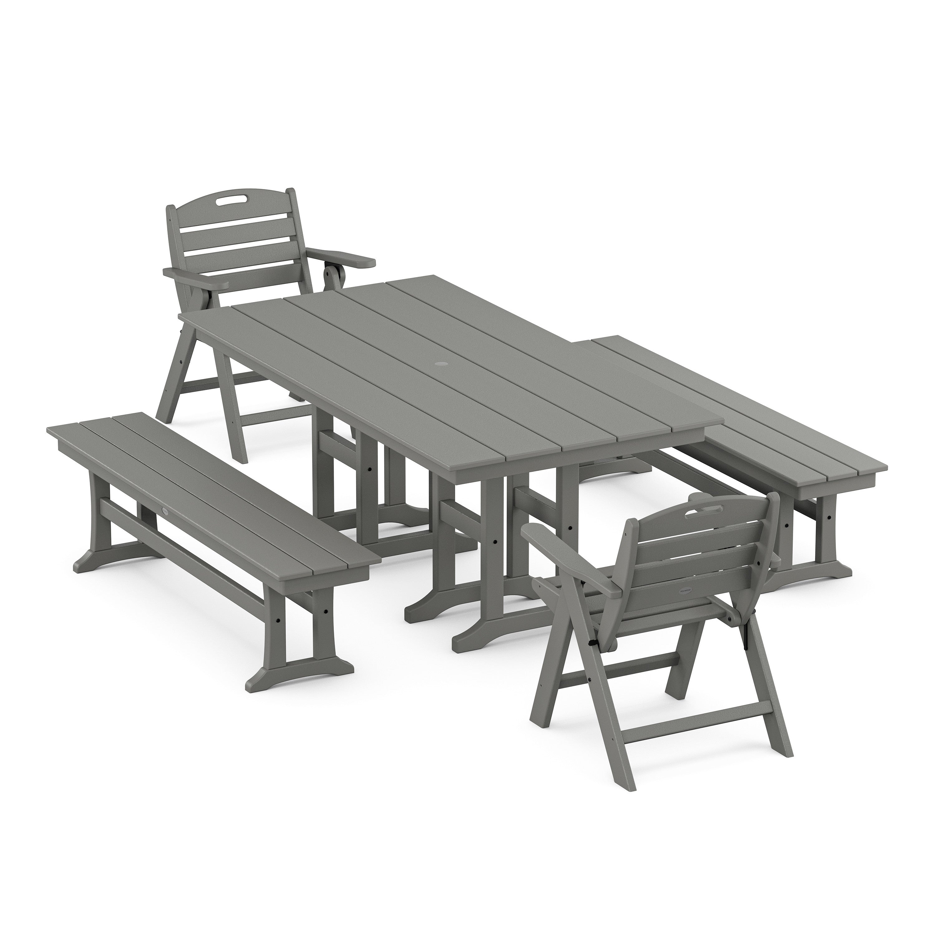 Nautical Lowback 5-Piece Farmhouse Dining Set with Benches