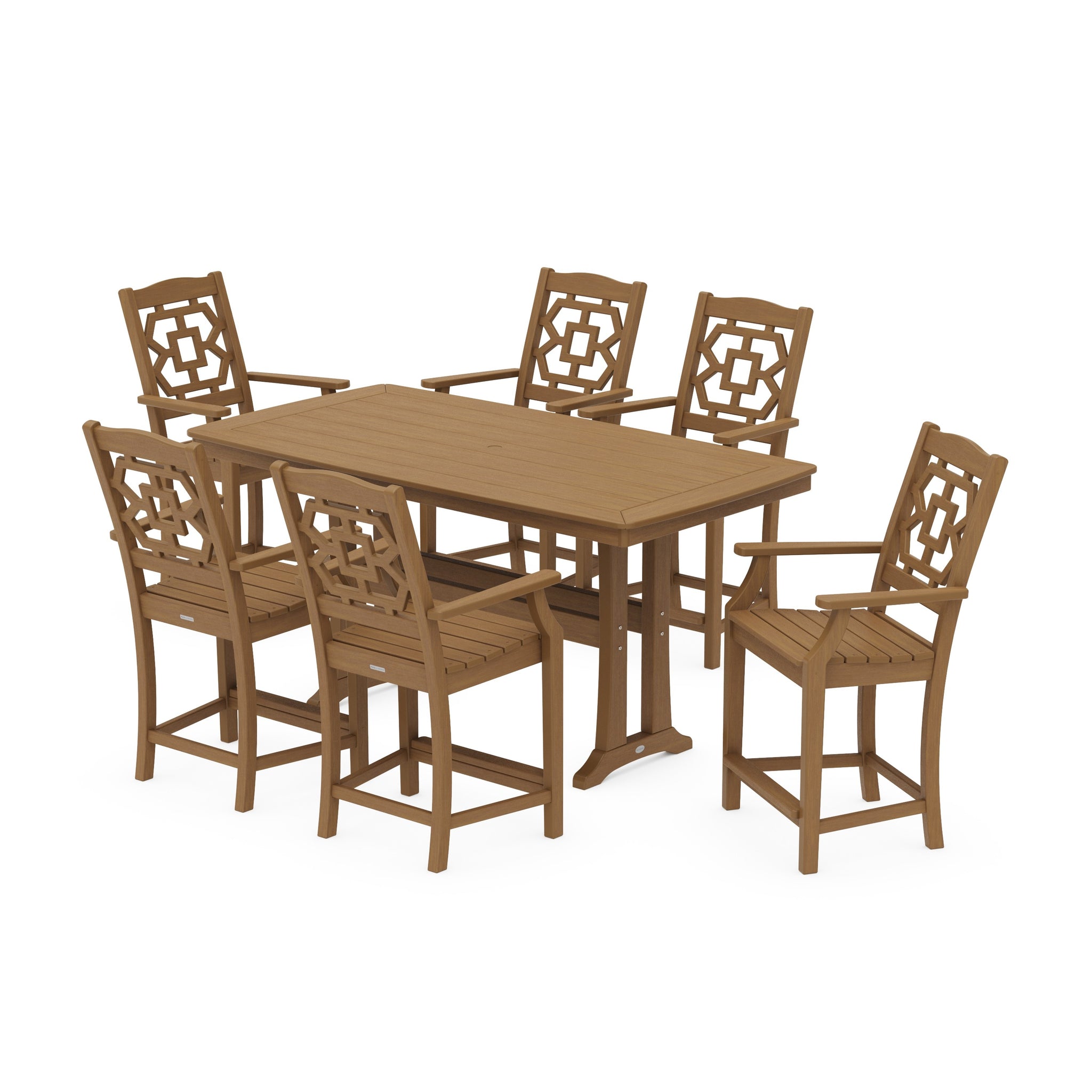 Chinoiserie Arm Chair 7-Piece Counter Set with Trestle Legs