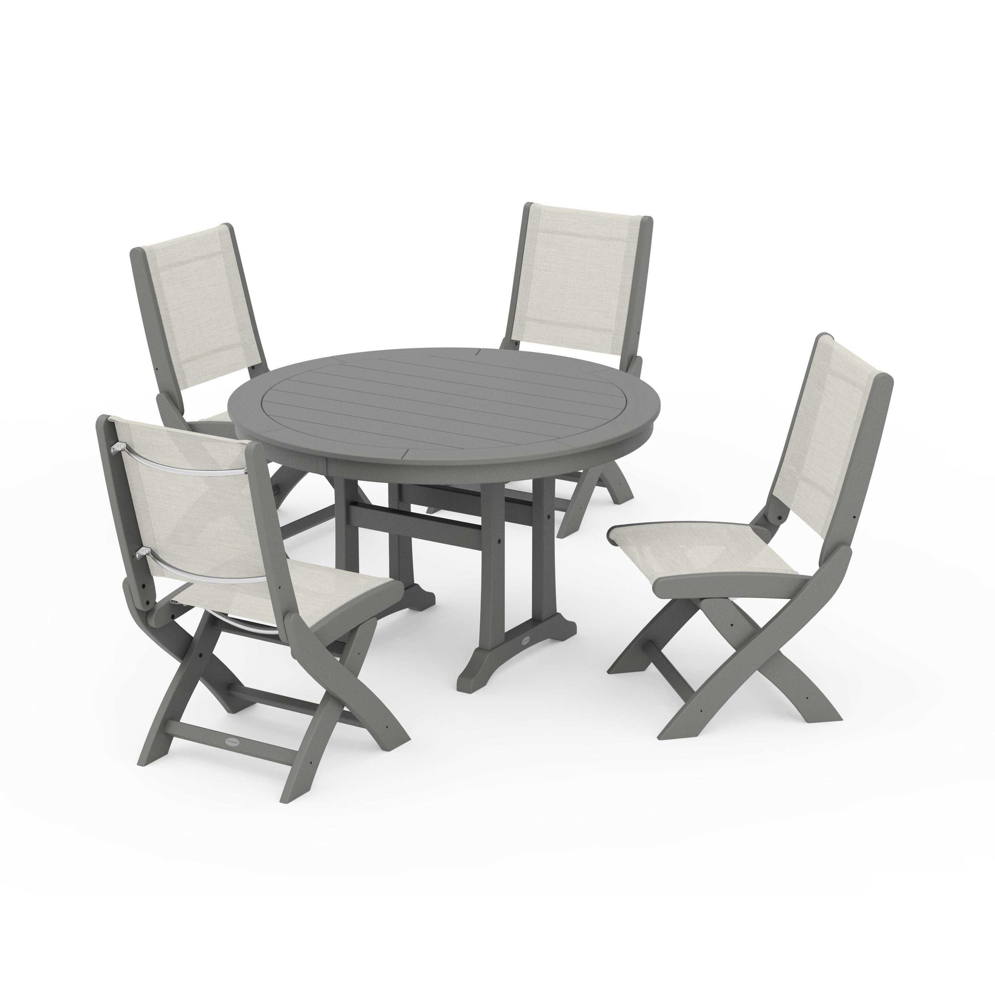 Coastal Folding Side Chair 5-Piece Round Dining Set With Trestle Legs