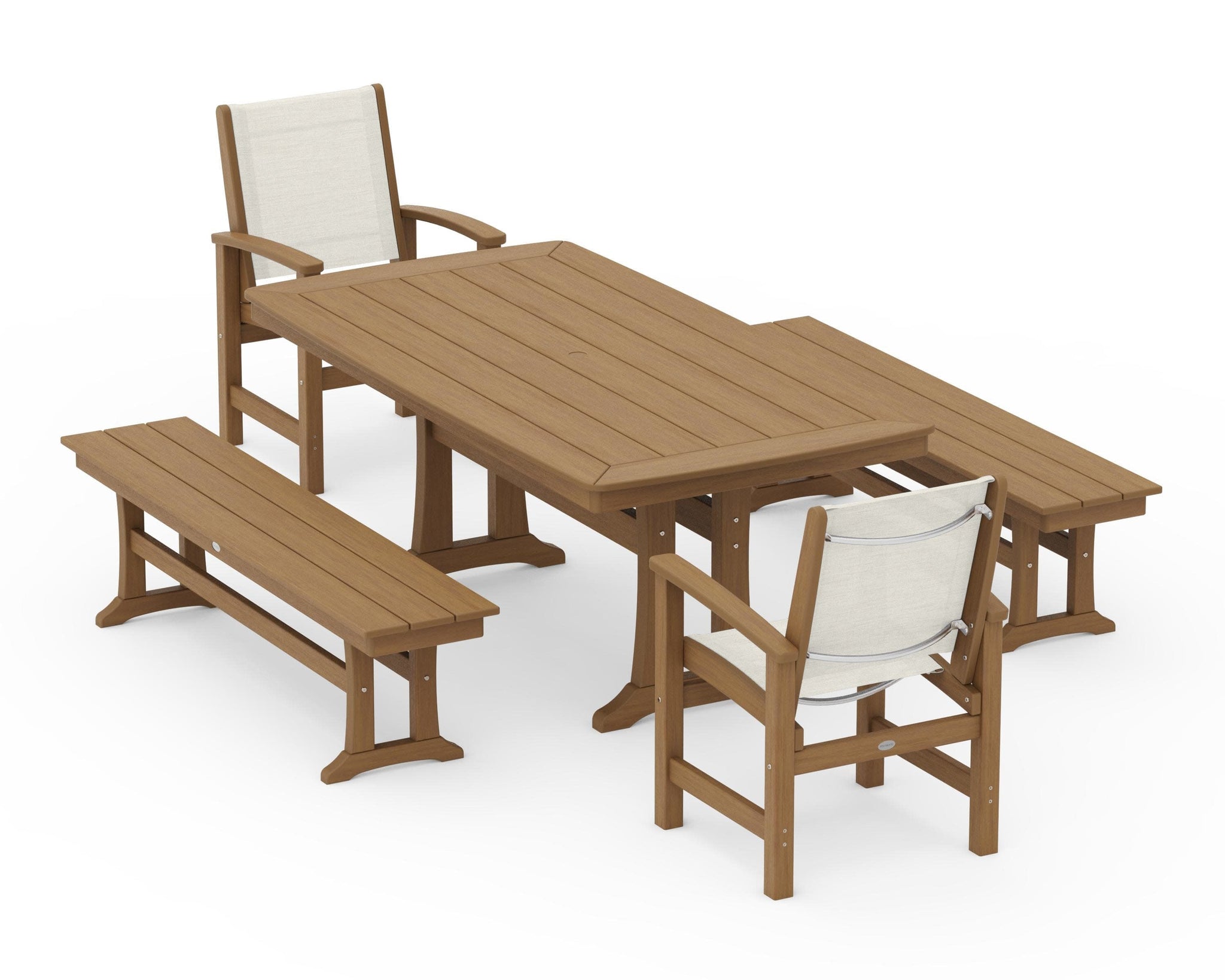 Coastal 5-Piece Dining Set with Trestle Legs and Benches