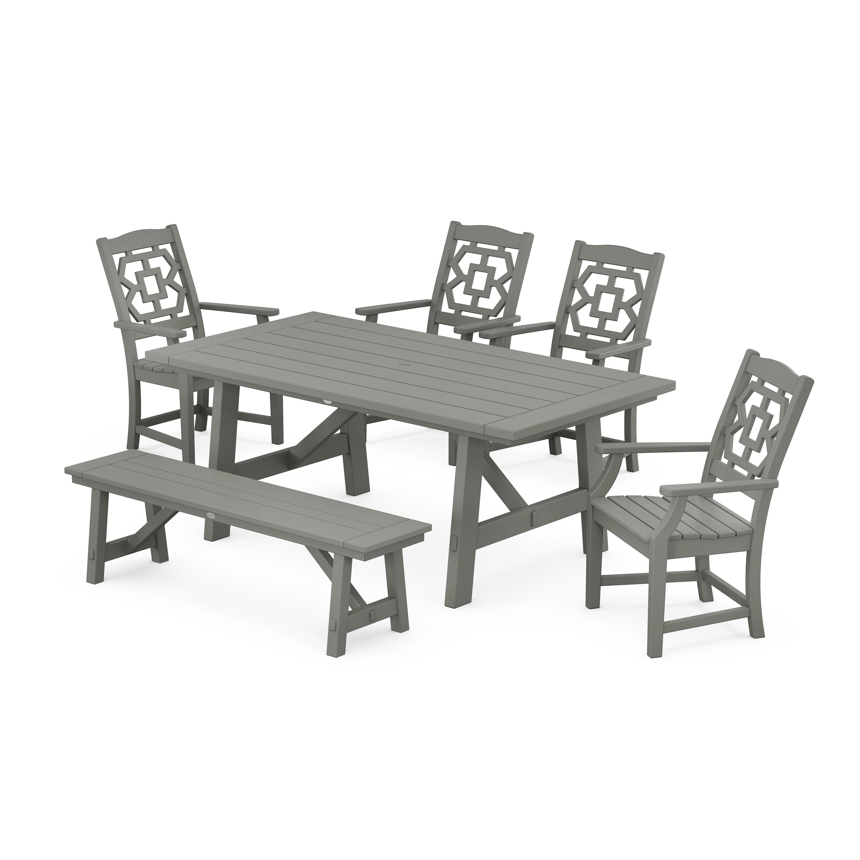 Chinoiserie 6-Piece Rustic Farmhouse Dining Set with Bench