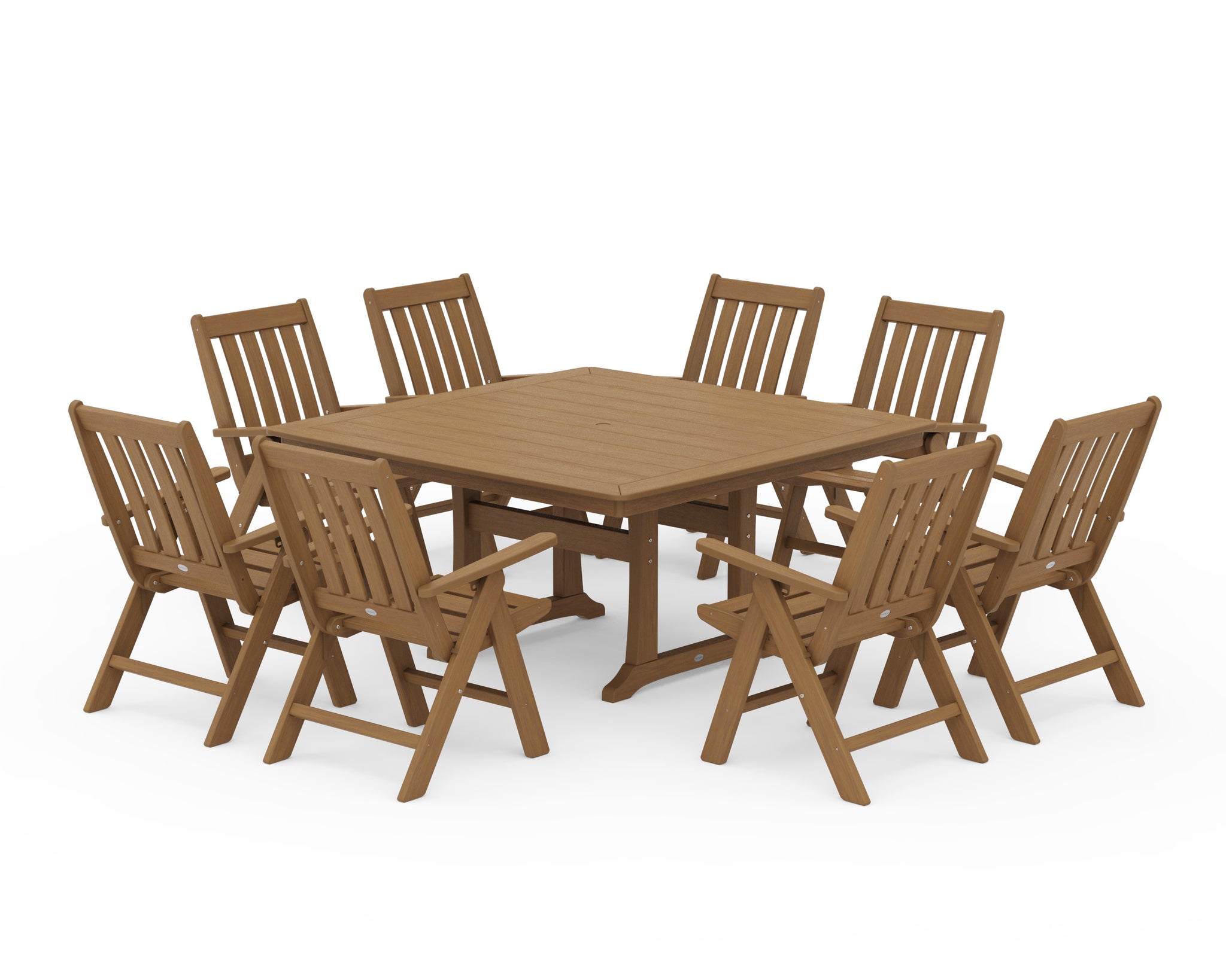 Vineyard Folding Chair 9-Piece Square Dining Set with Trestle Legs
