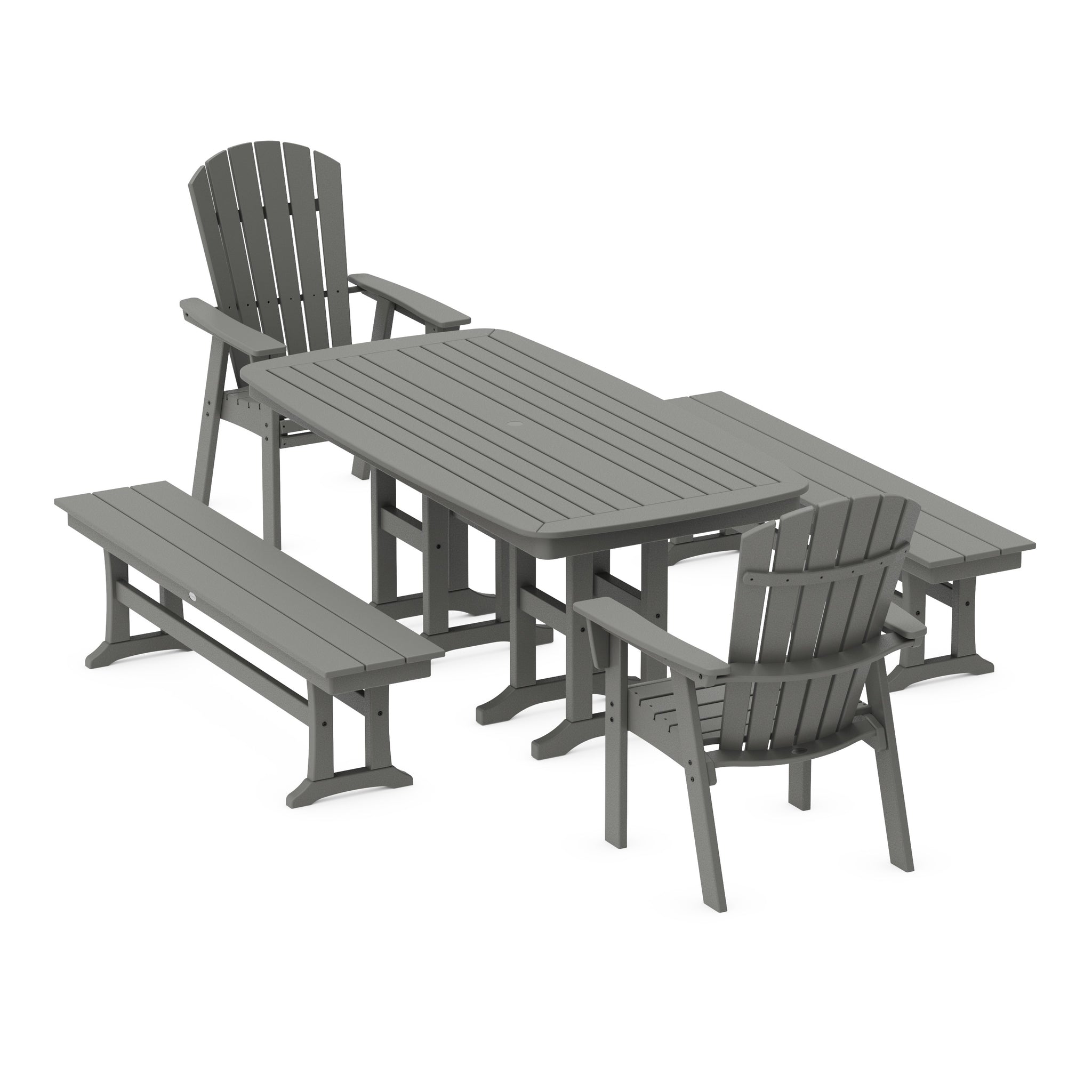 Nautical Curveback Adirondack 5-Piece Dining Set with Benches
