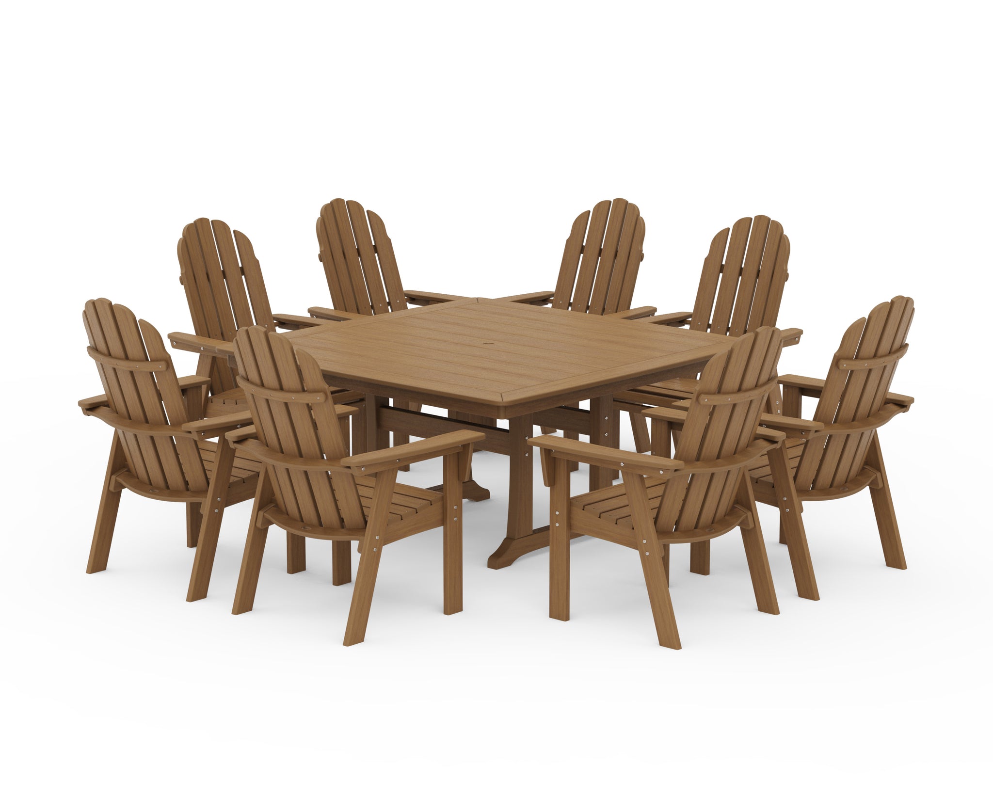 Vineyard Curveback Adirondack 9-Piece Nautical Trestle Dining Set