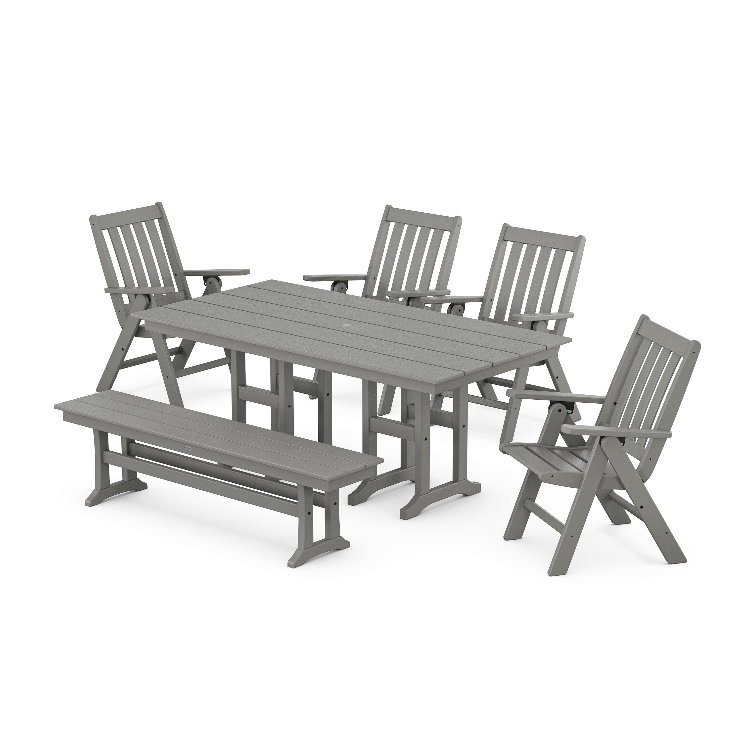 Vineyard Folding Chair 6-Piece Farmhouse Dining Set with Bench