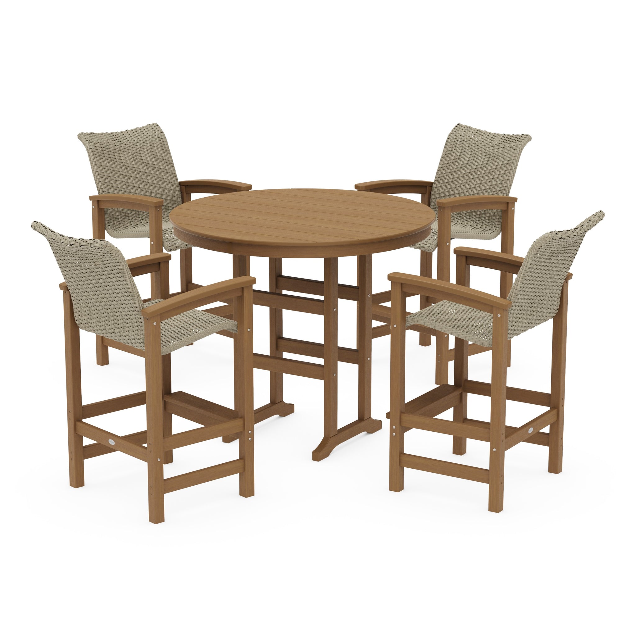 Coastal Woven 5-Piece Round Farmhouse Bar Set
