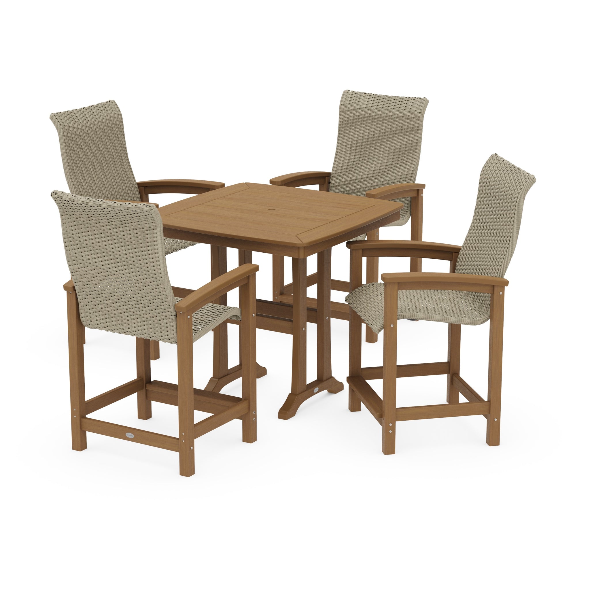 Coastal Woven High-Back 5-Piece Counter Set with Trestle Legs