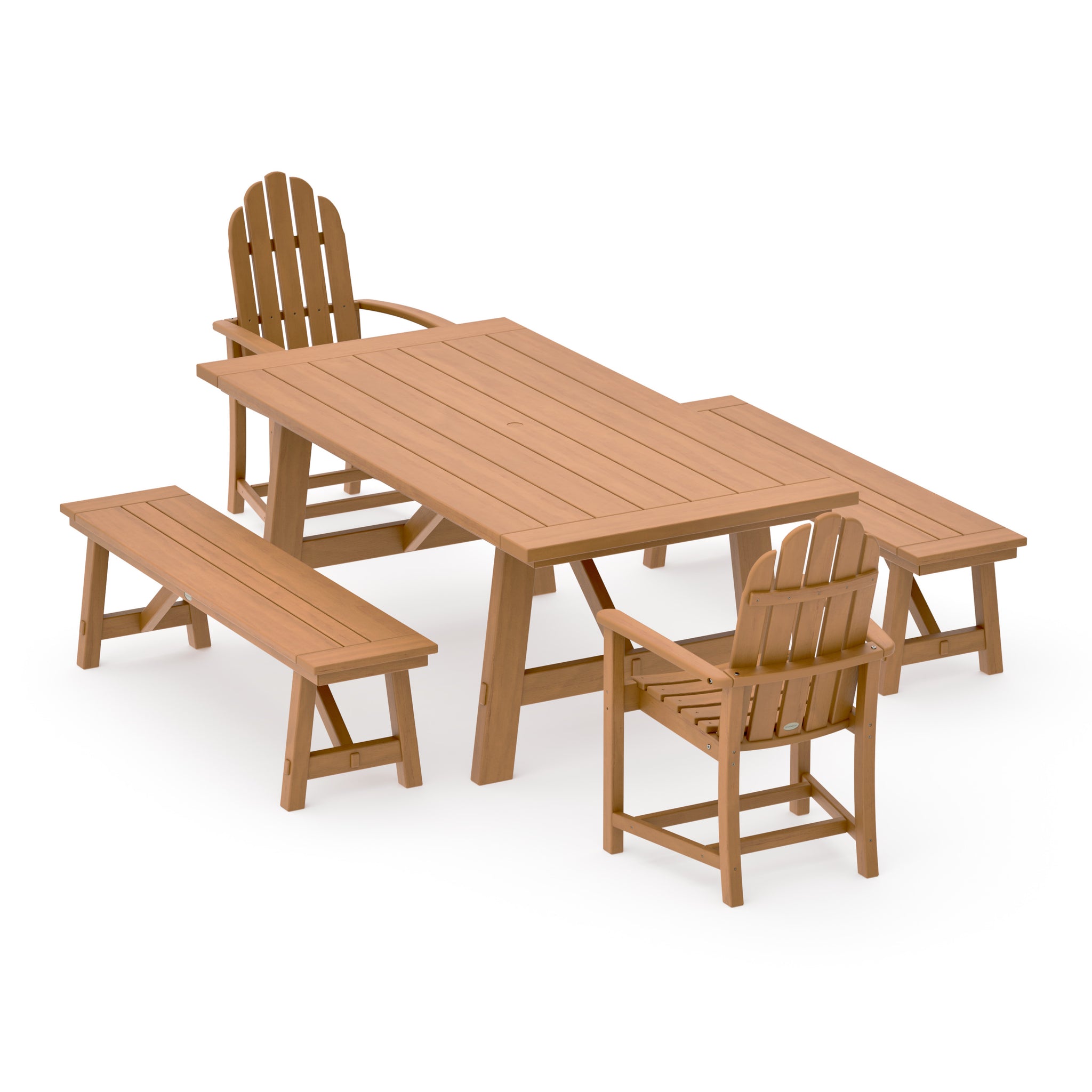 Classic Adirondack 5-Piece Rustic Farmhouse Dining Set With Benches