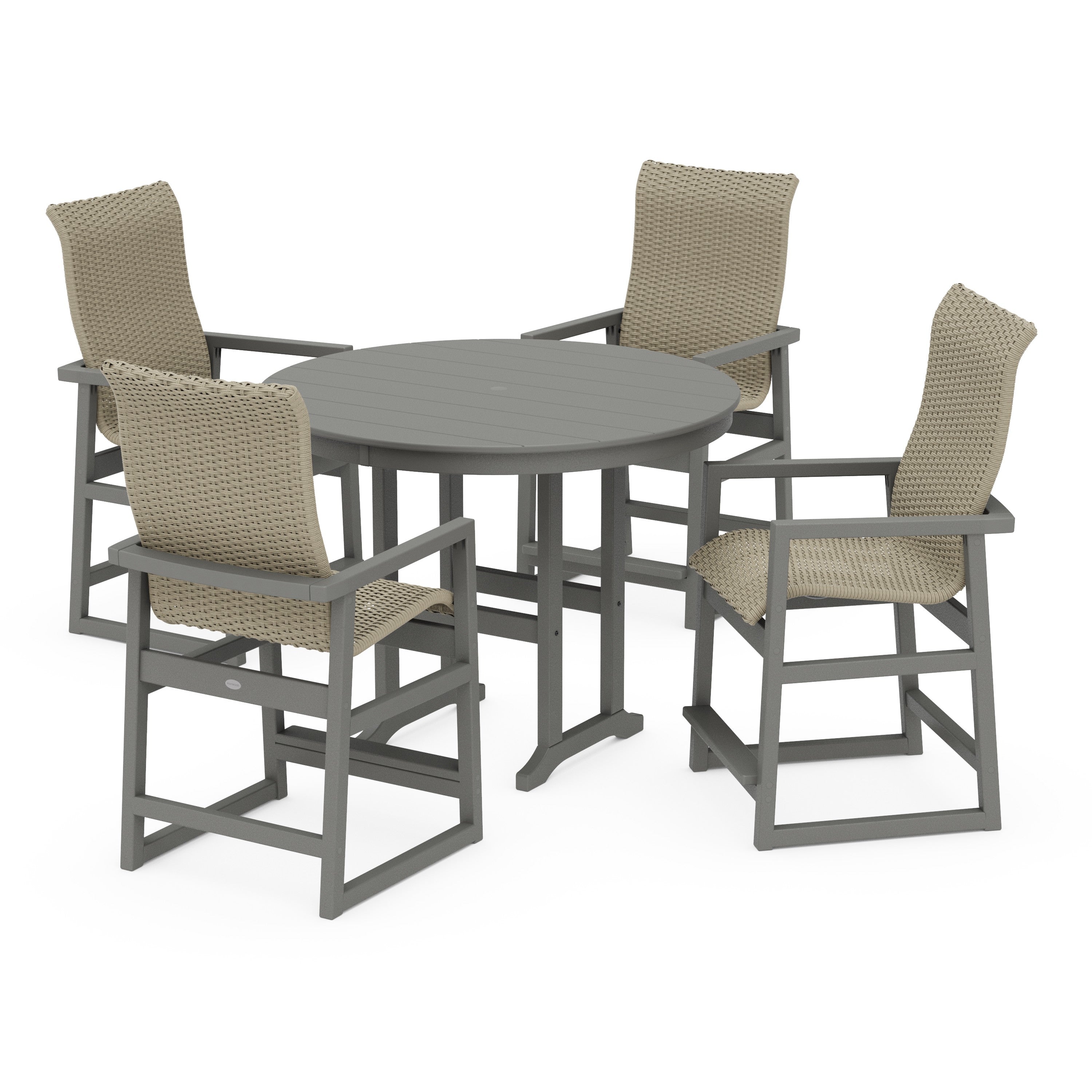 EDGE Woven Highback 5-Piece Round Farmhouse Counter Set
