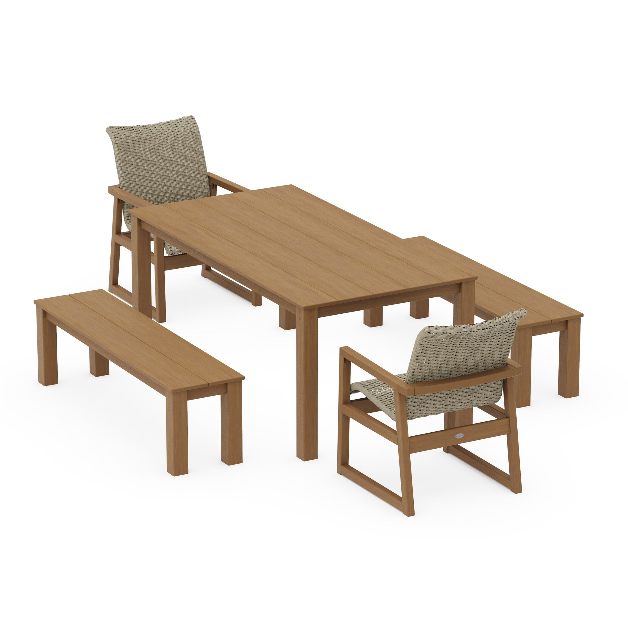 EDGE Woven 5-Piece Parsons Dining Set with Benches