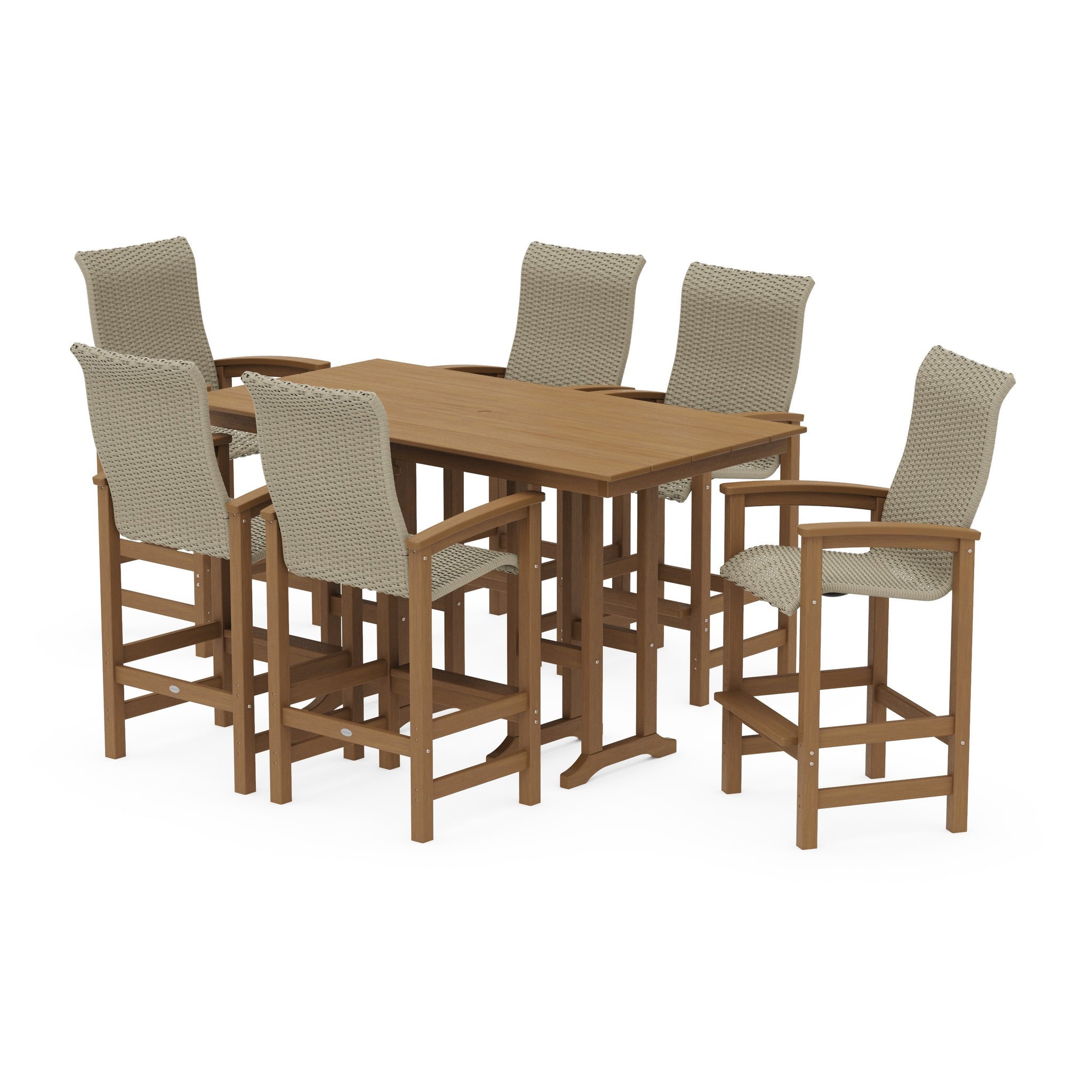 Coastal Woven High-Back Arm Chair 7-Piece Farmhouse Bar Set